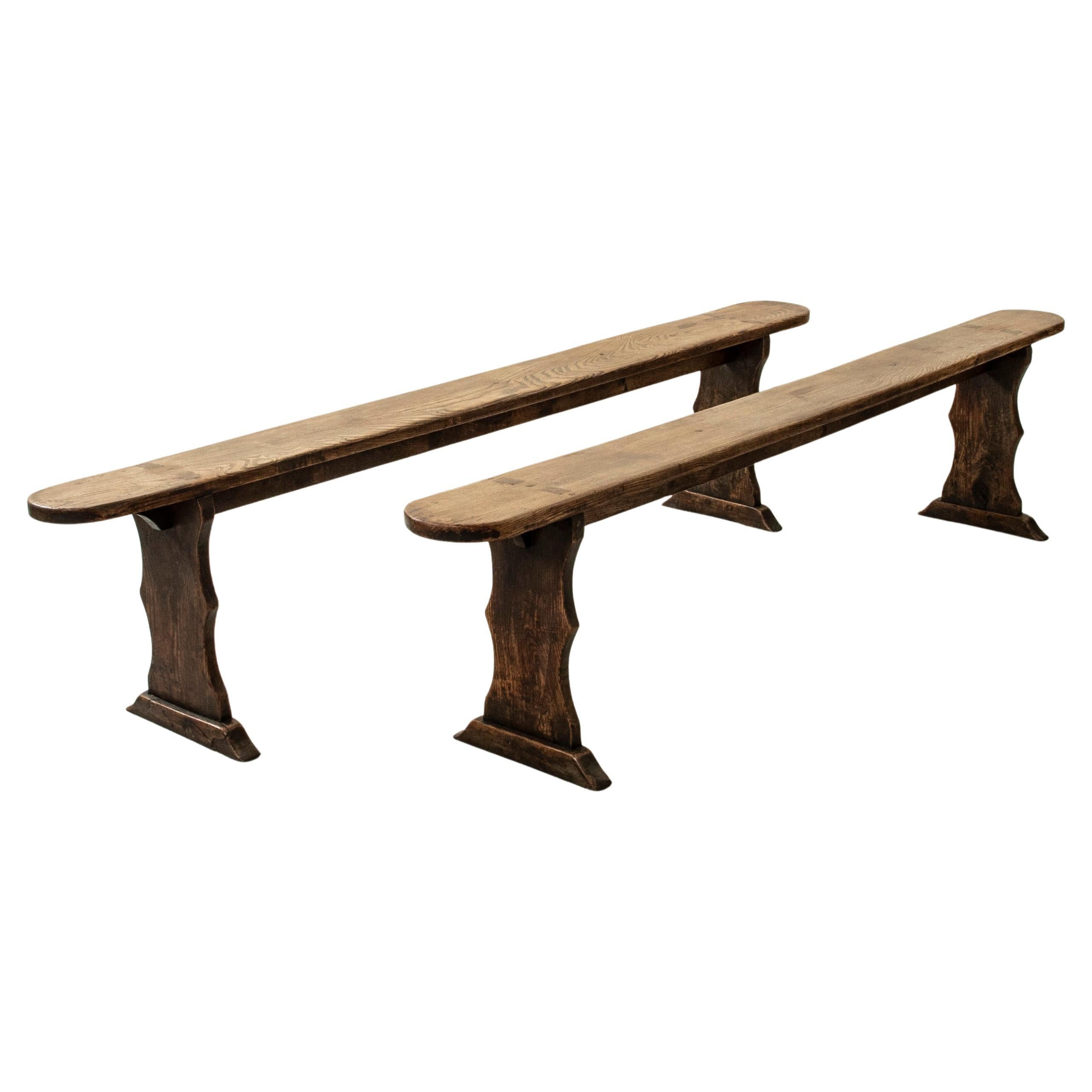 Pair of Early 20th Century French Artisan-Made Oak Farm Benches from Normandy