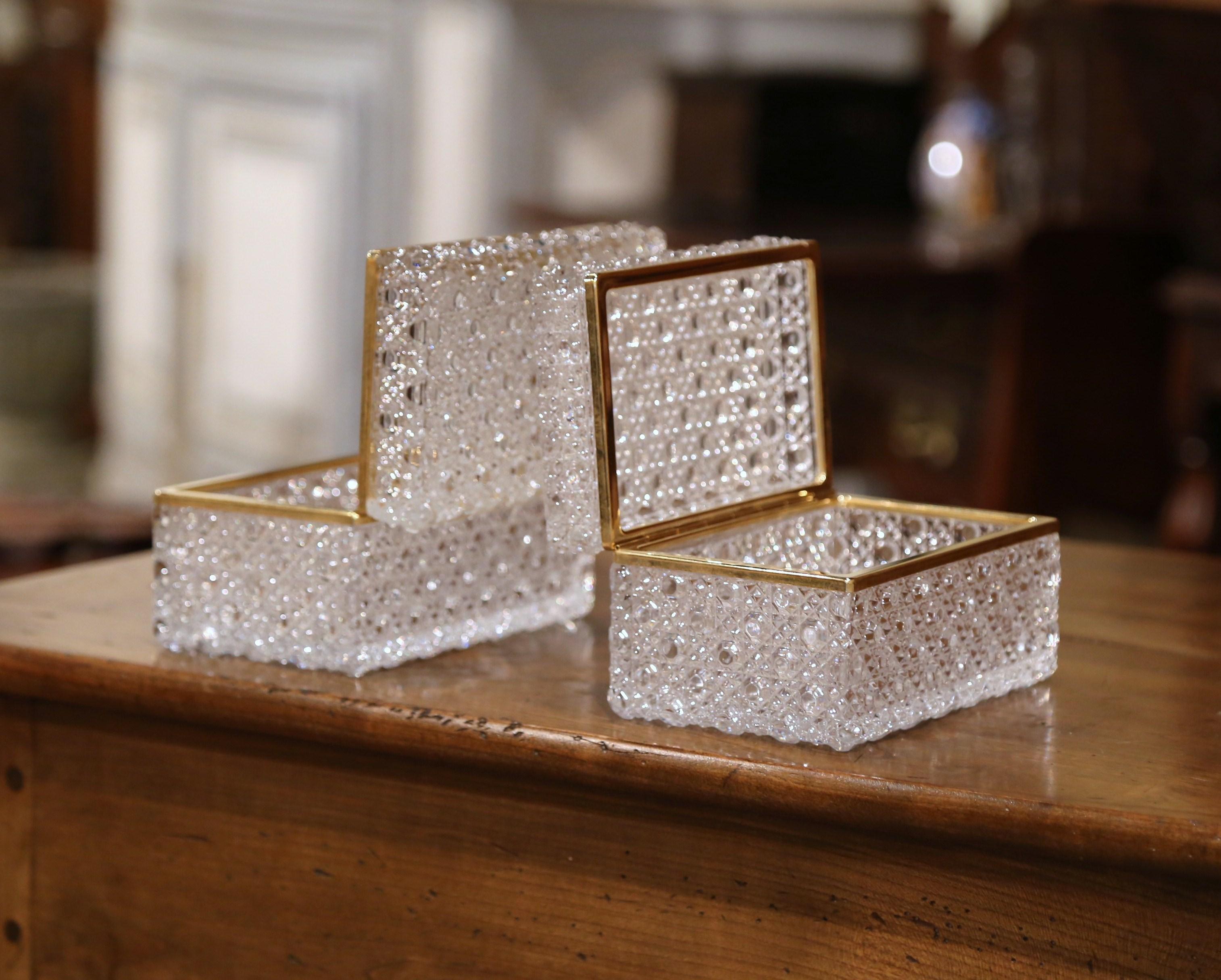 Pair of Early 20th Century French Baccarat Cut Glass and Brass Jewelry Boxes In Excellent Condition In Dallas, TX