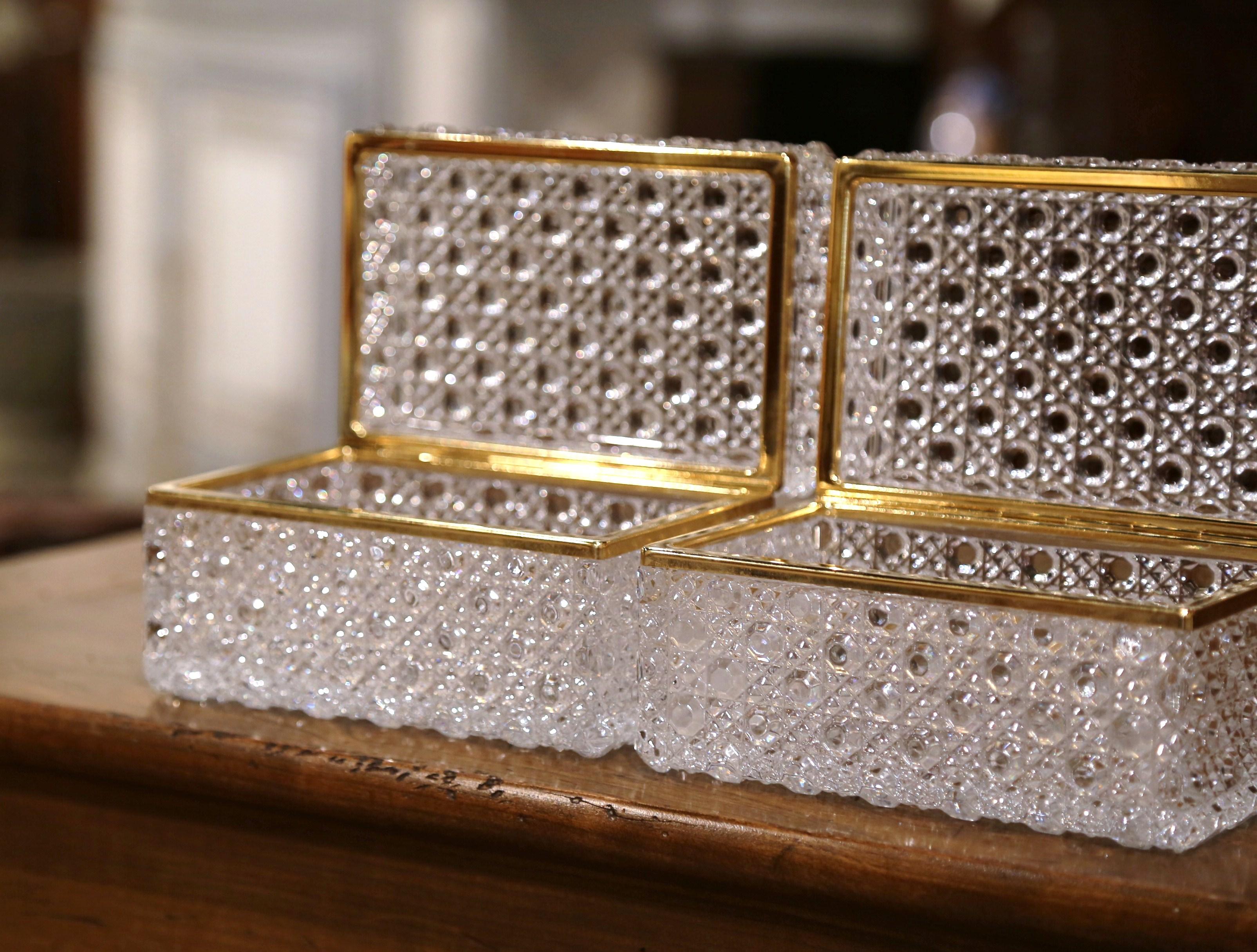 Pair of Early 20th Century French Baccarat Cut Glass and Brass Jewelry Boxes 2