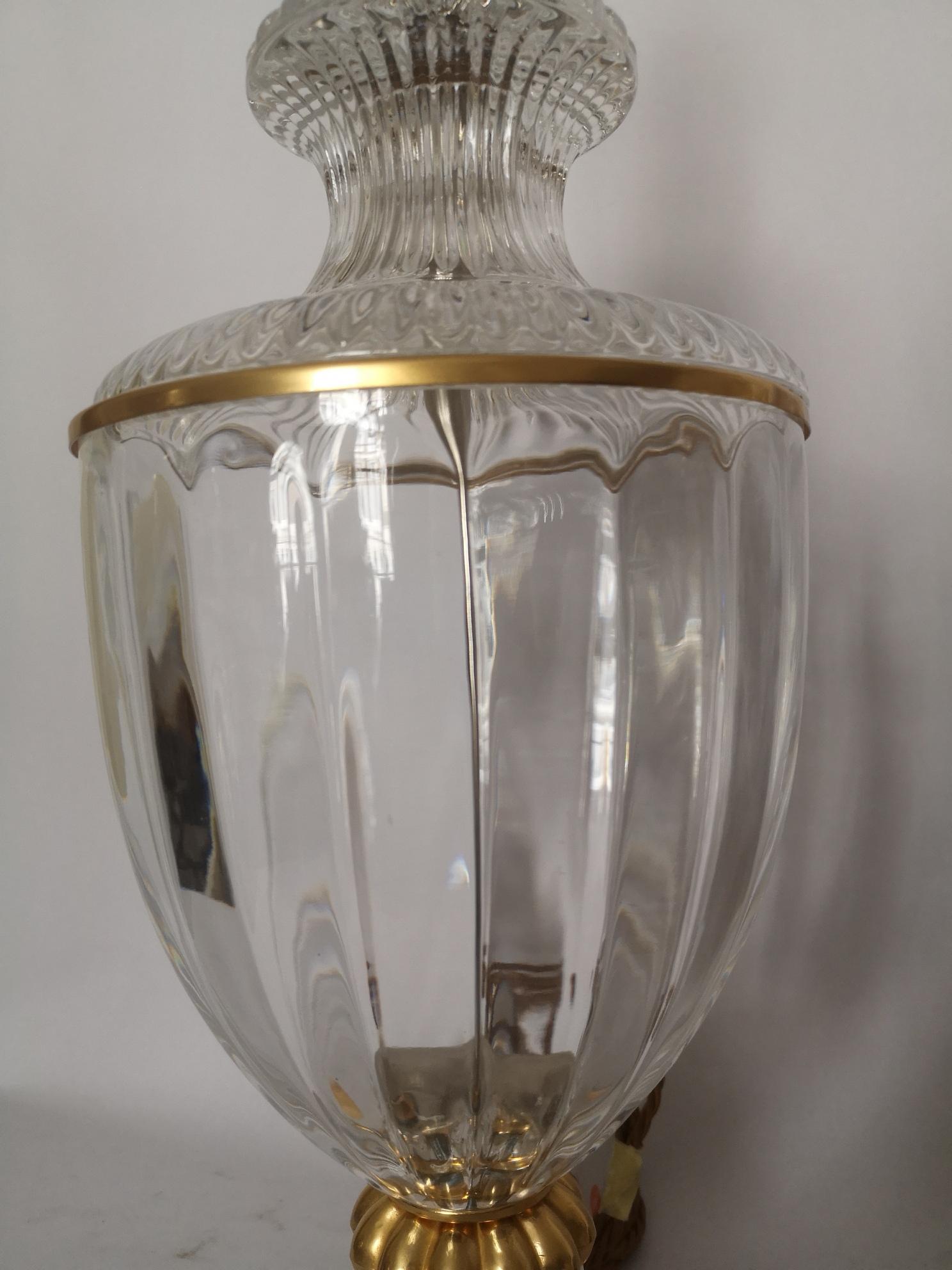 Bronze Pair of Early 20th Century French Baccarat Style Crystal Lamps