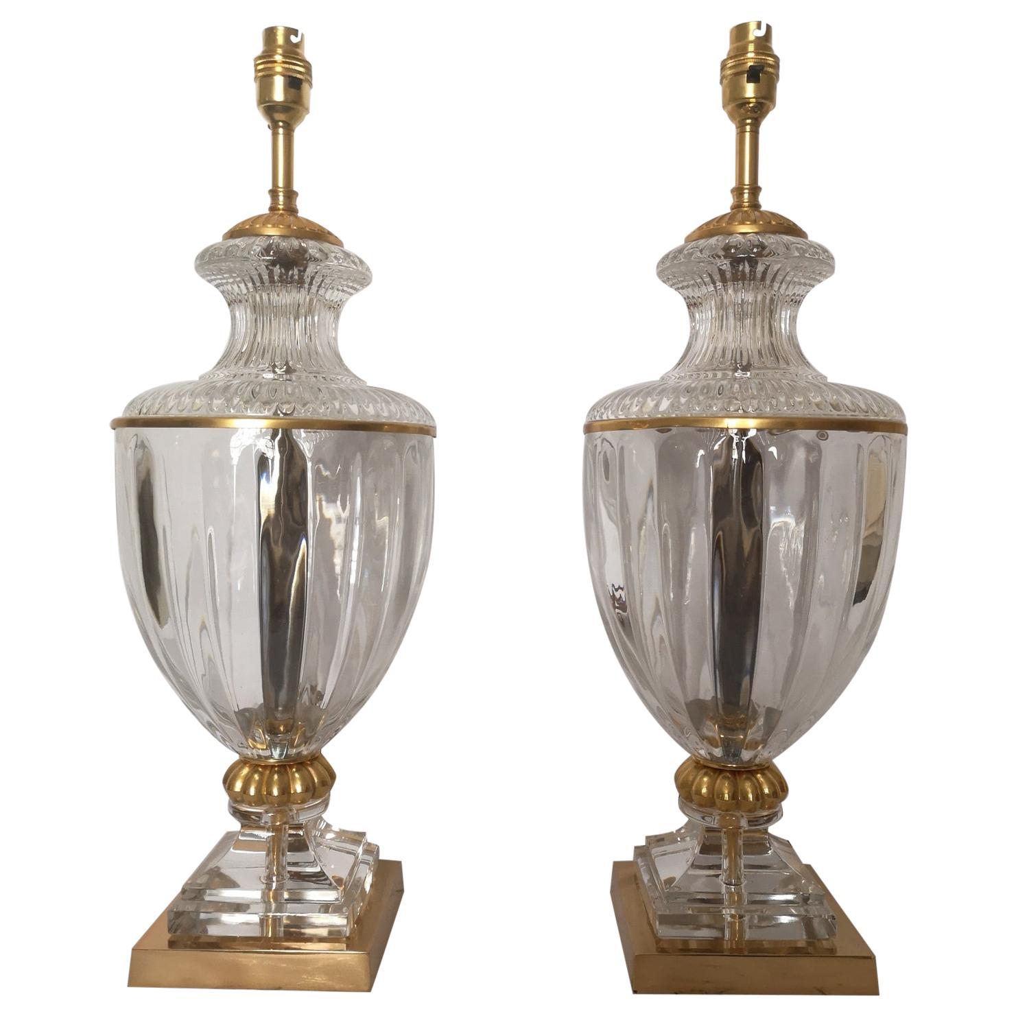 Pair of Early 20th Century French Baccarat Style Crystal Lamps