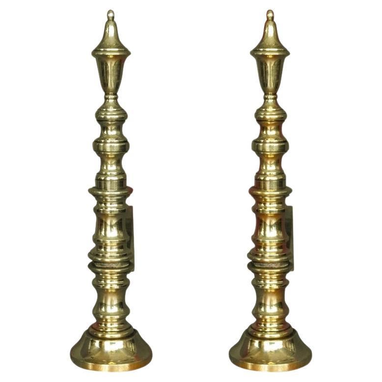 Pair of Early 20th Century French Brass Andirons For Sale