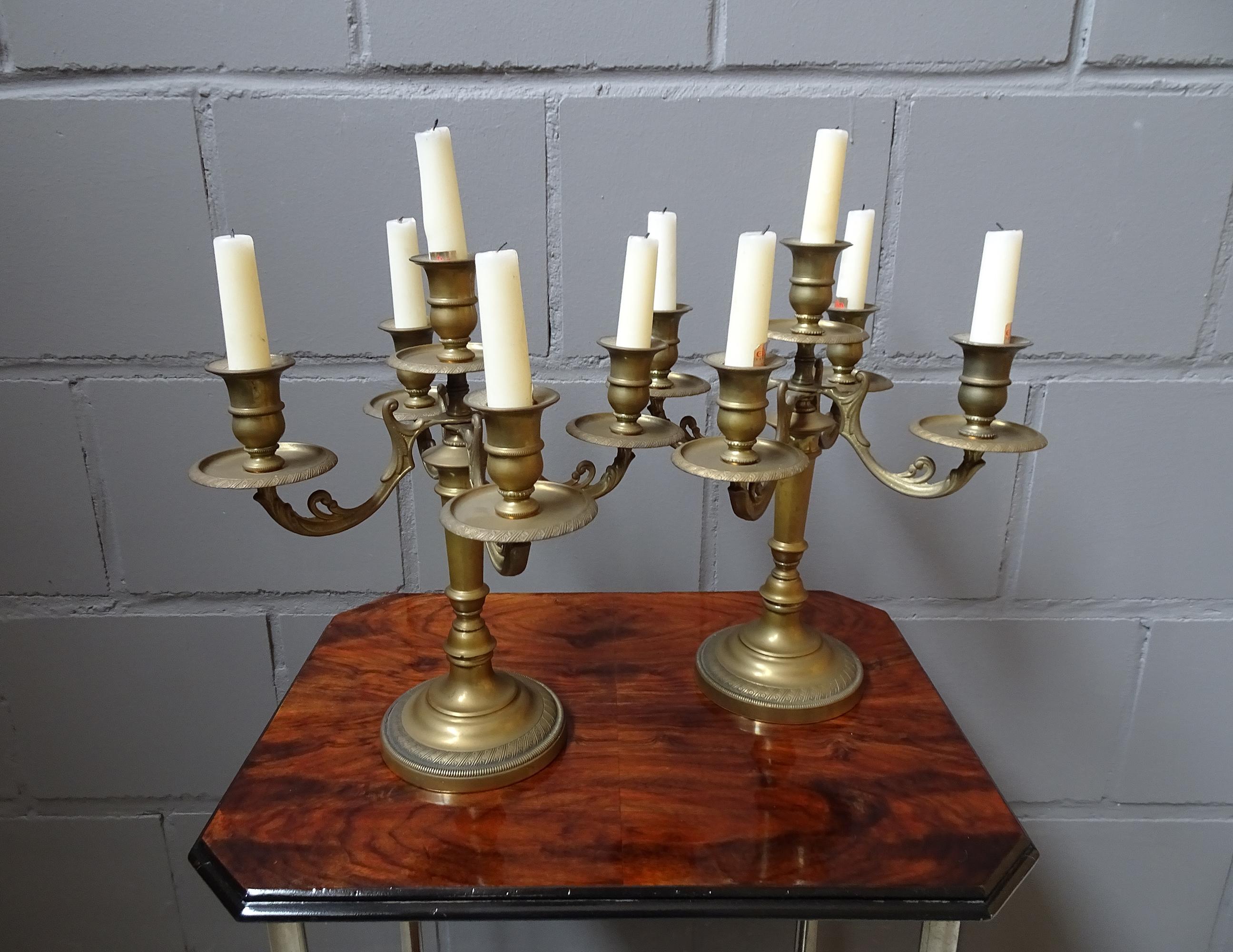 Pair of Early 20th Century French Brass Candelabra, France, 1900s 6