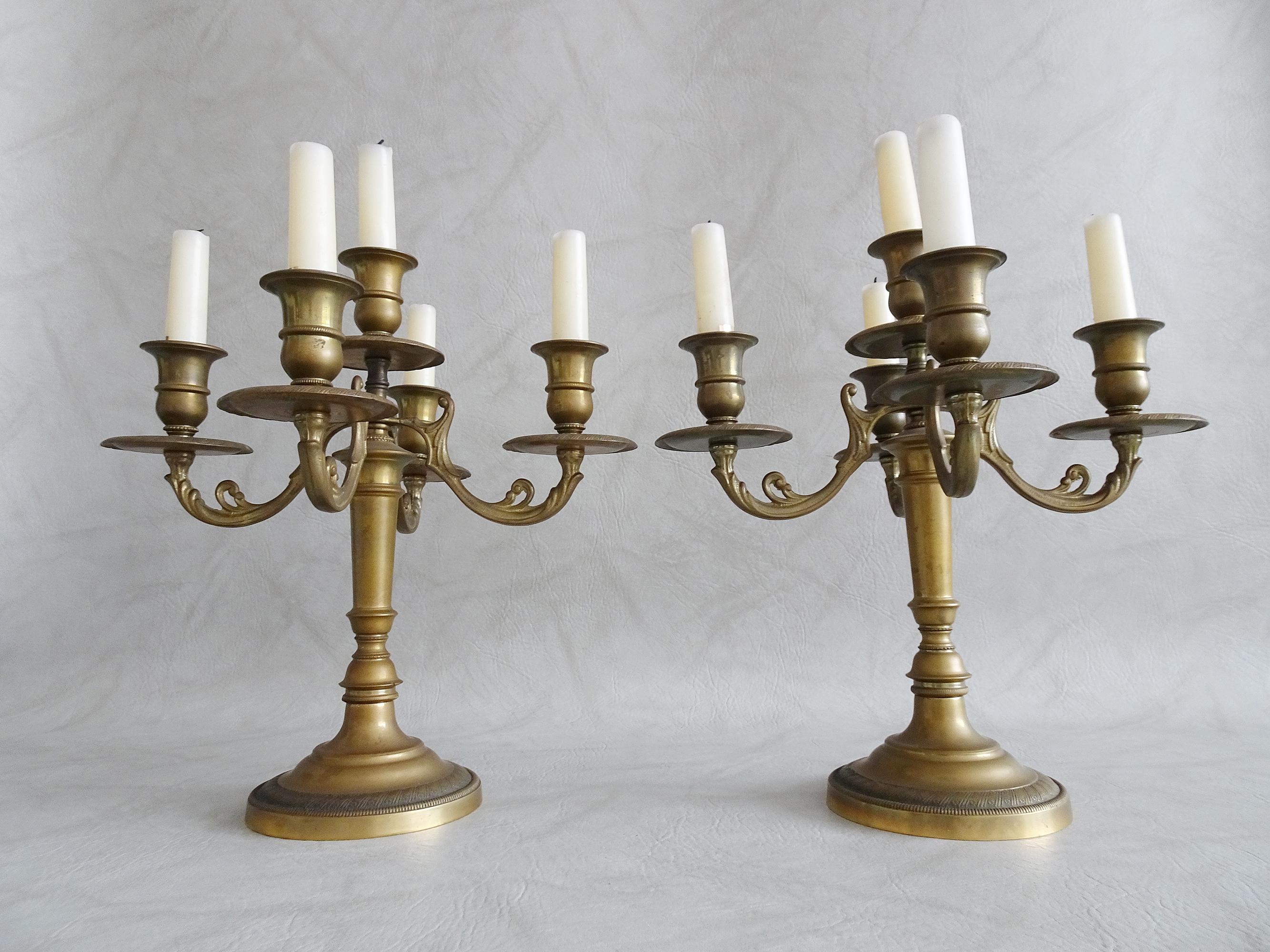 Pair of early 20th century French brass candelabra, France, 1900s.