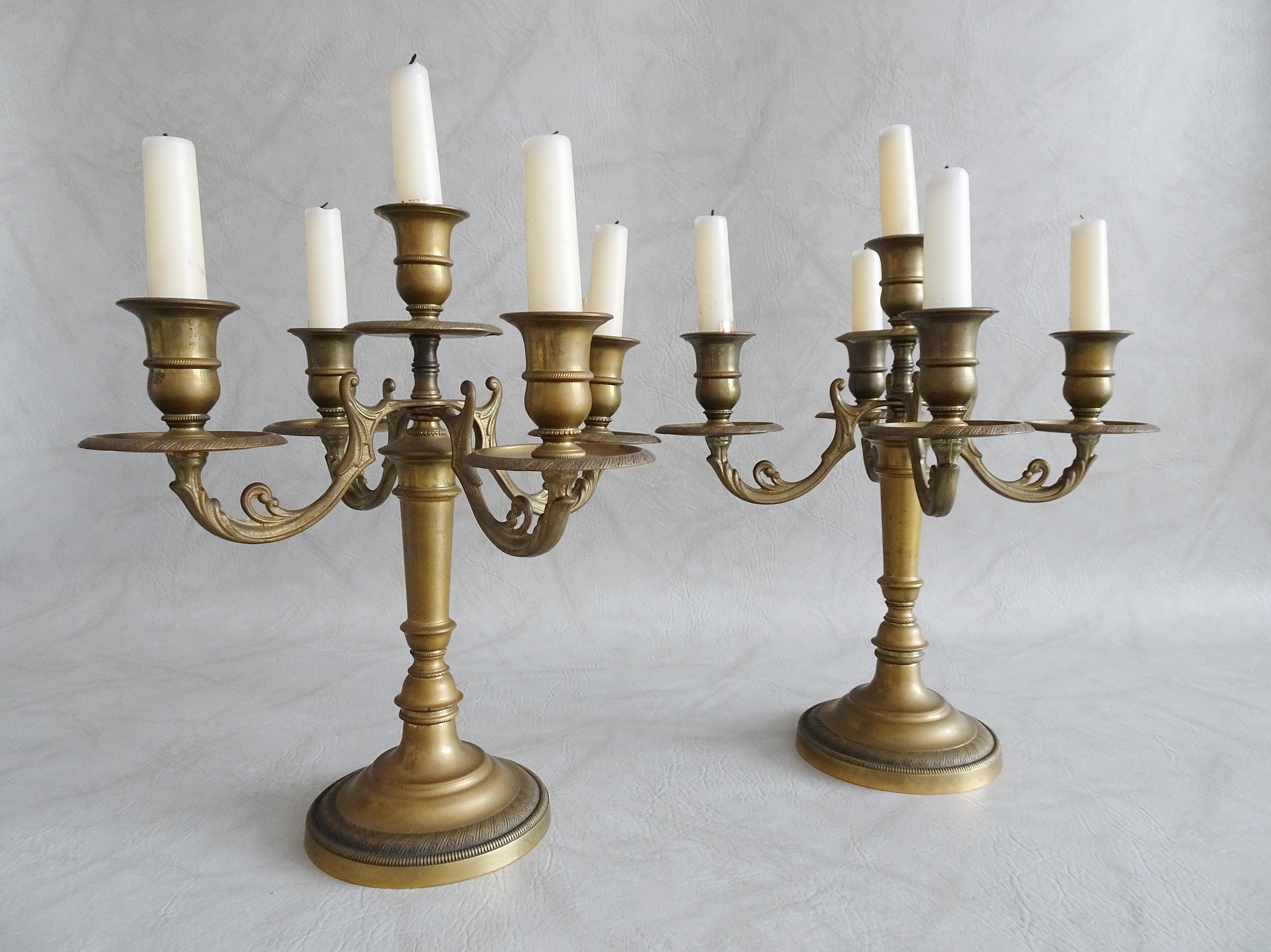 Art Nouveau Pair of Early 20th Century French Brass Candelabra, France, 1900s