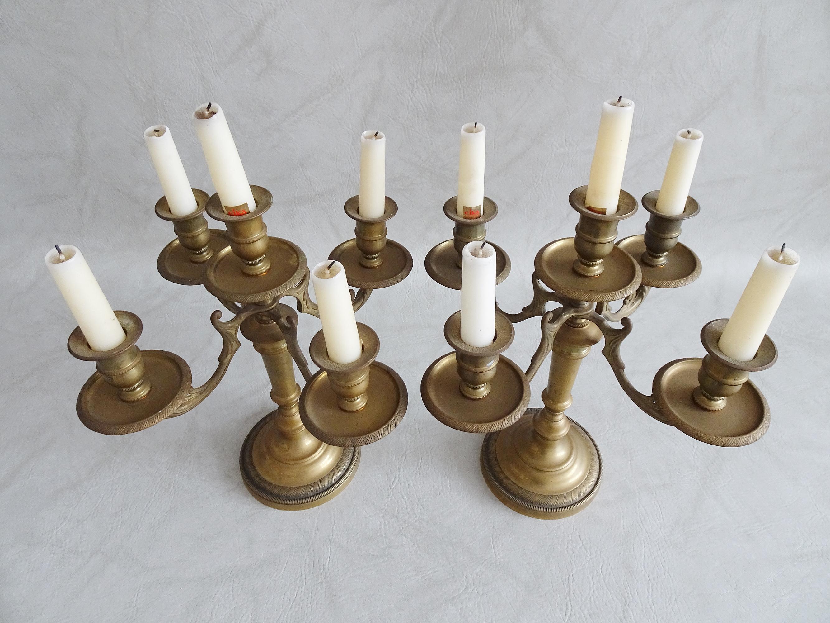 Pair of Early 20th Century French Brass Candelabra, France, 1900s 1