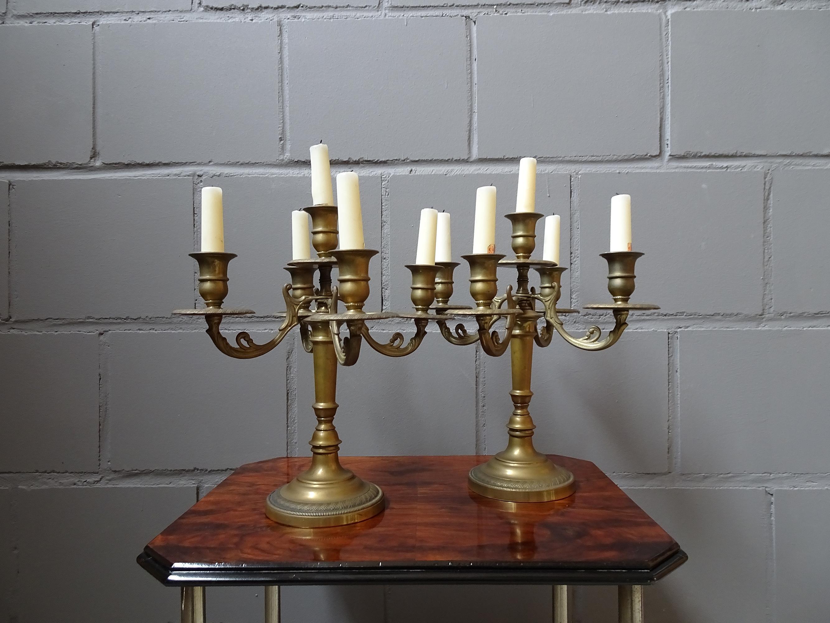 Pair of Early 20th Century French Brass Candelabra, France, 1900s 5