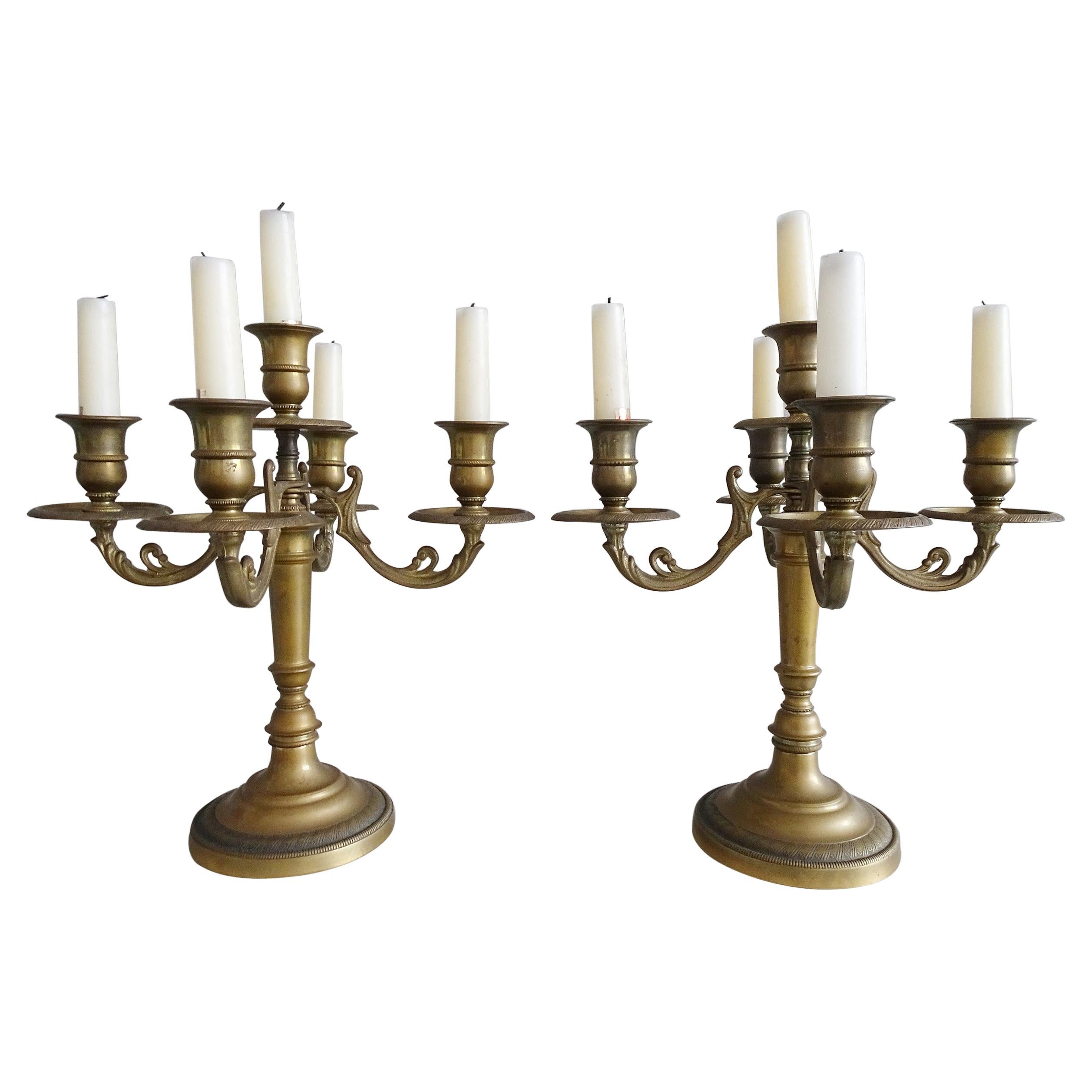 Pair of Early 20th Century French Brass Candelabra, France, 1900s
