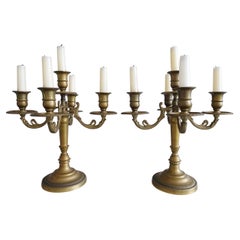 Pair of Early 20th Century French Brass Candelabra, France, 1900s