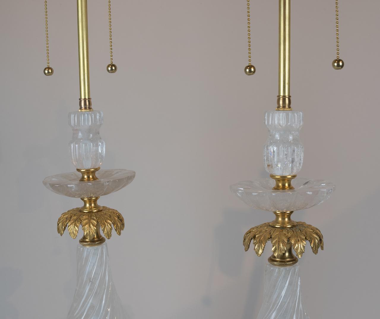 Pair of Early 20th Century French Bronze Rock Crystal Table Lamps In Good Condition For Sale In New York, NY