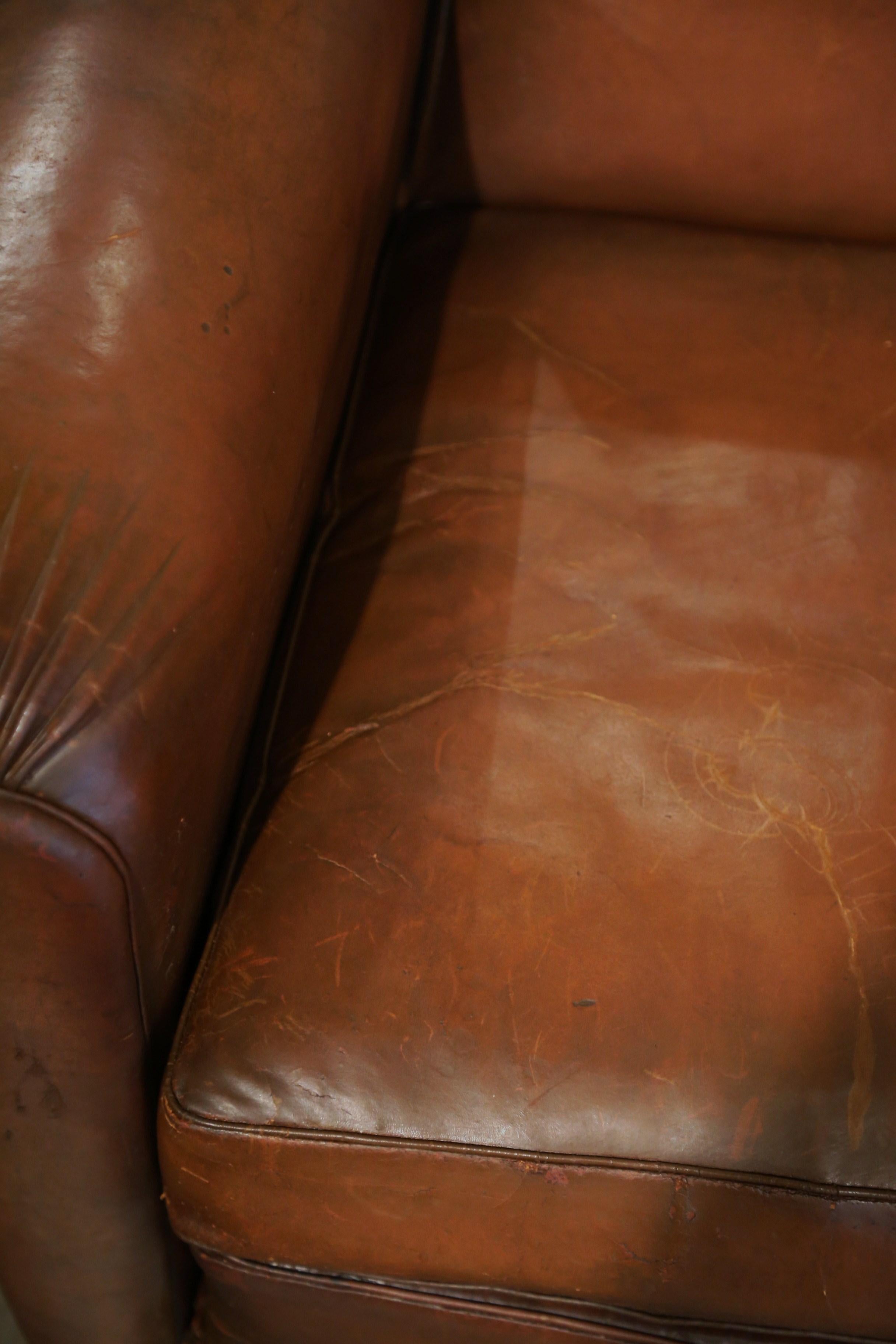 Pair of Early 20th Century French Brown Leather Club Armchairs 