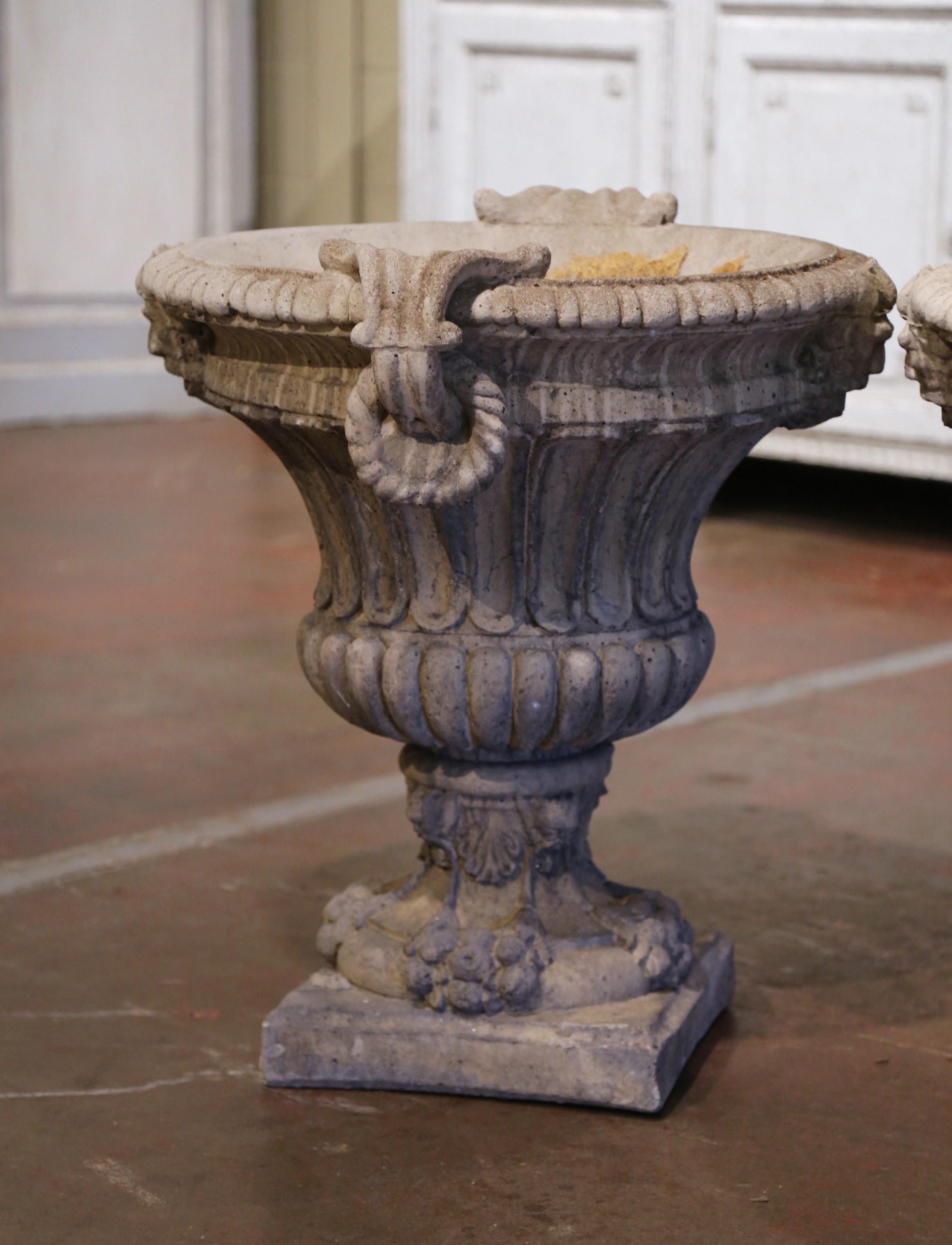 Pair of Early 20th Century French Carved Stone Campana-Form Garden Urns 3