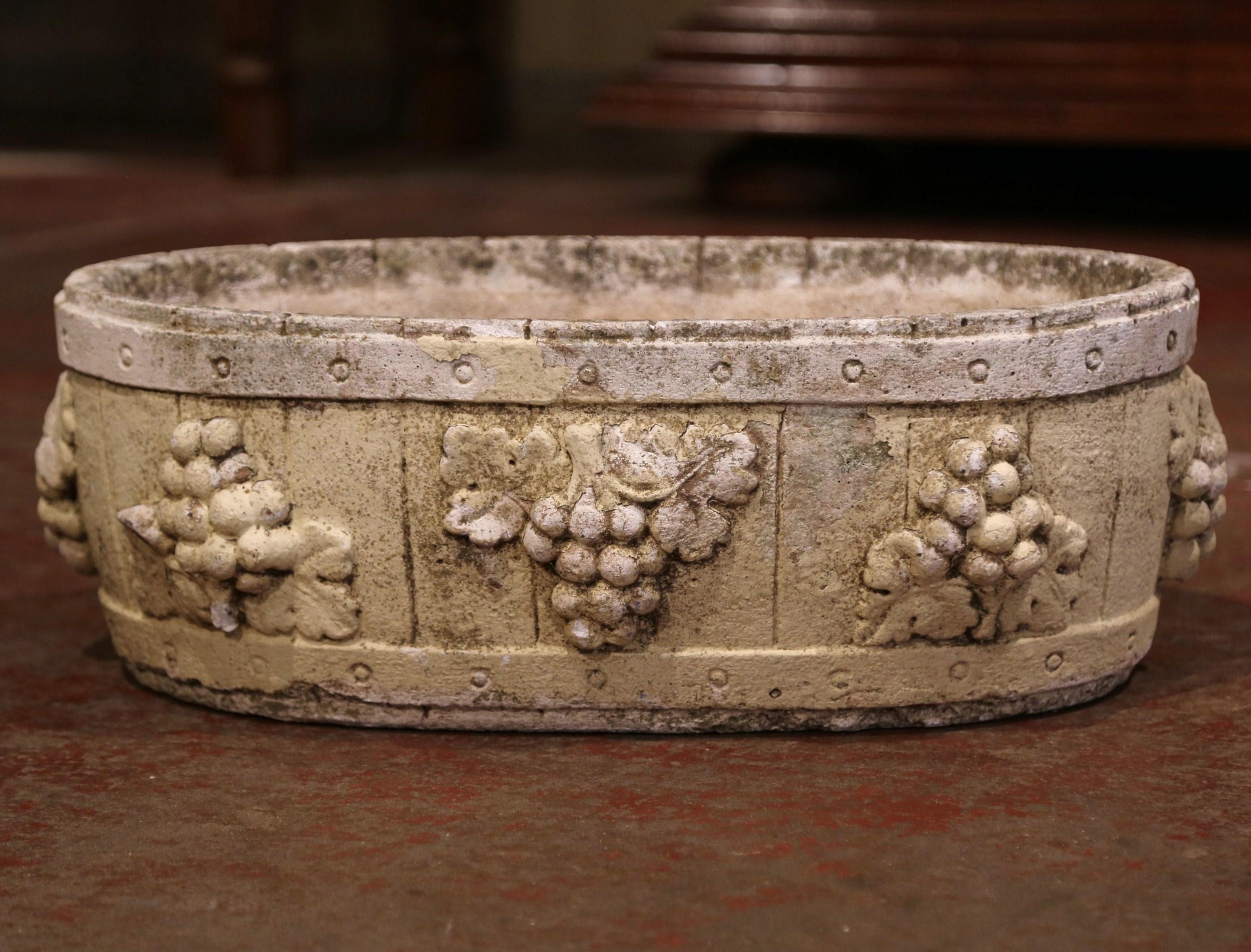 Pair of Early 20th Century French Carved Stone Planters with Grape Decor 2