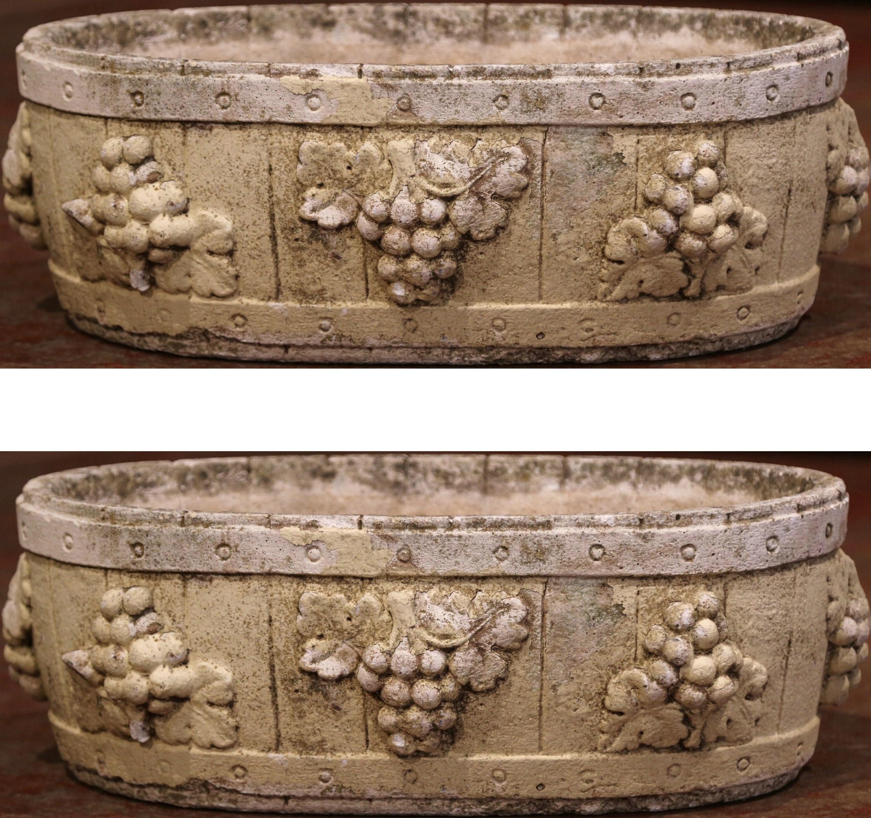 Pair of Early 20th Century French Carved Stone Planters with Grape Decor 4