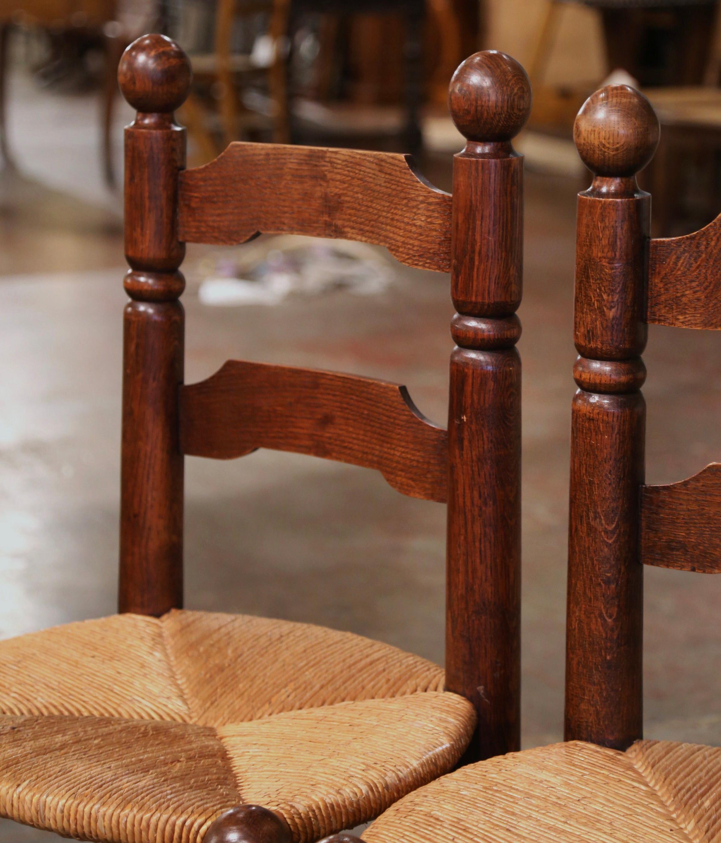 Pair of Early 20th Century French Carved Walnut and Rush Seat Low Chairs In Excellent Condition In Dallas, TX