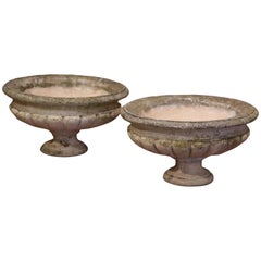 Pair of Early 20th Century French Carved Weathered Sandstone Planters