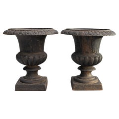 Pair of Early 20th Century French Cast Iron Garden Urns Planters