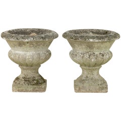 Vintage Pair of Early 20th Century French Cast Stone Garden Urns, Planters, Jardinieres