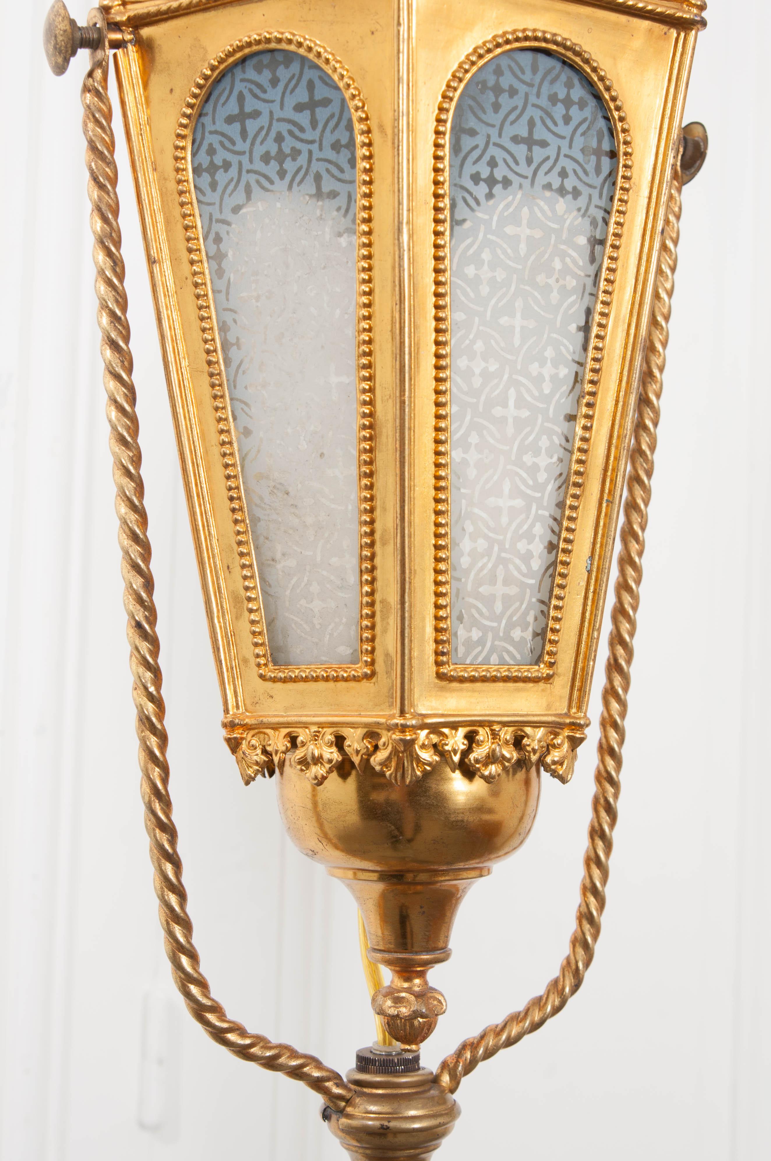 Brass Pair of Early 20th Century French Church Lanterns