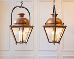 Pair of Early 20th-Century French Copper and Iron Hanging Lanterns