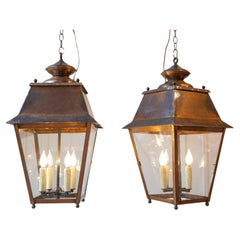 Pair of Early 20th-Century French Copper Hanging Lanterns