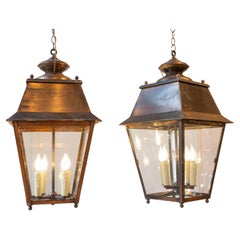 Pair of Early 20th-Century French Copper Hanging Lanterns