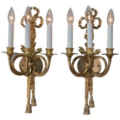 Pair of Early 20th Century French Doré Bronze Wall Sconces