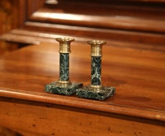 Pair of Early 20th Century French Empire Bronze and Marble Candleholders