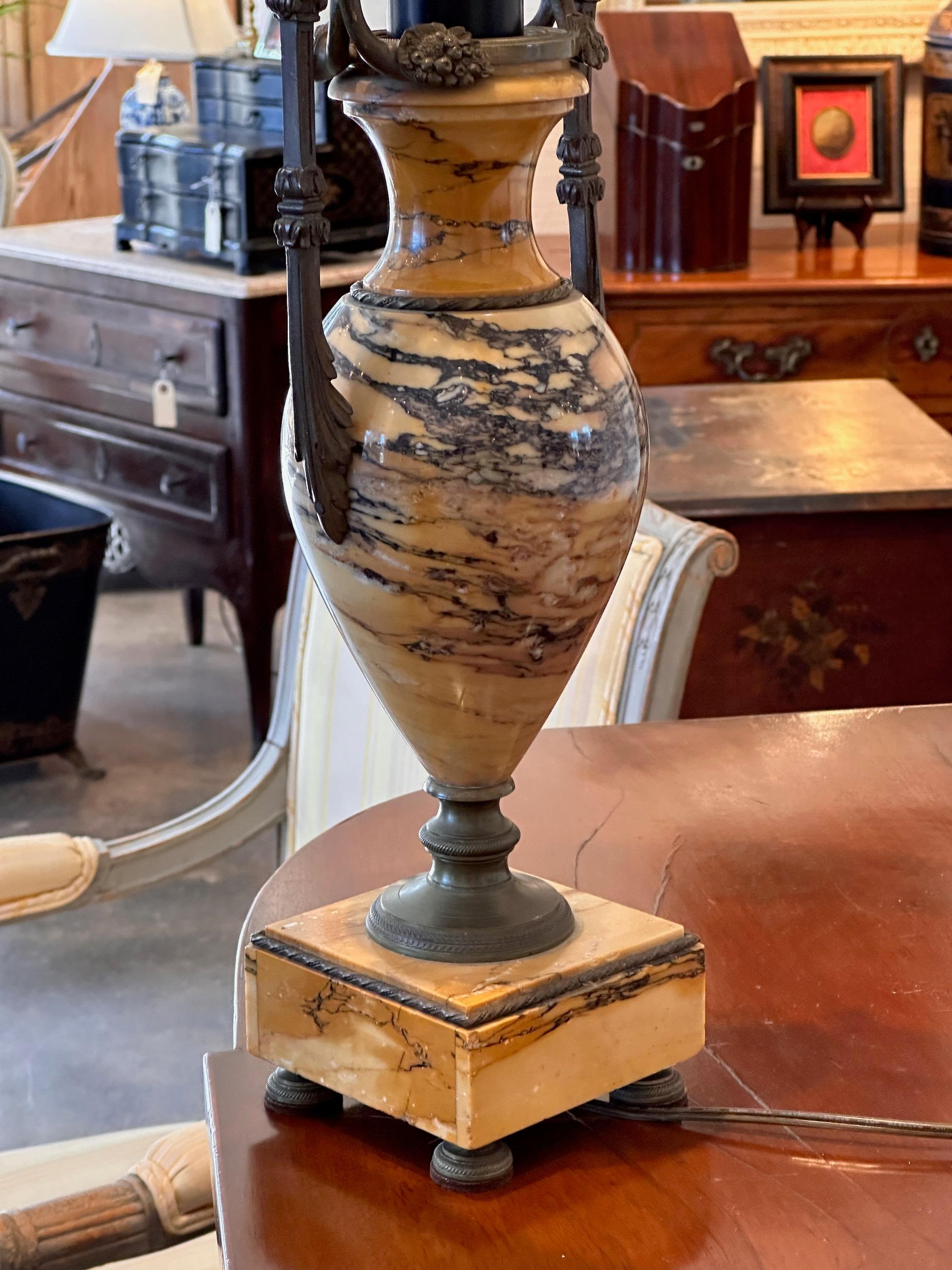 Pair of Early 20th Century French Empire Marble Lamps For Sale 2