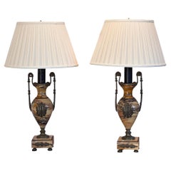 Antique Pair of Early 20th Century French Empire Marble Lamps