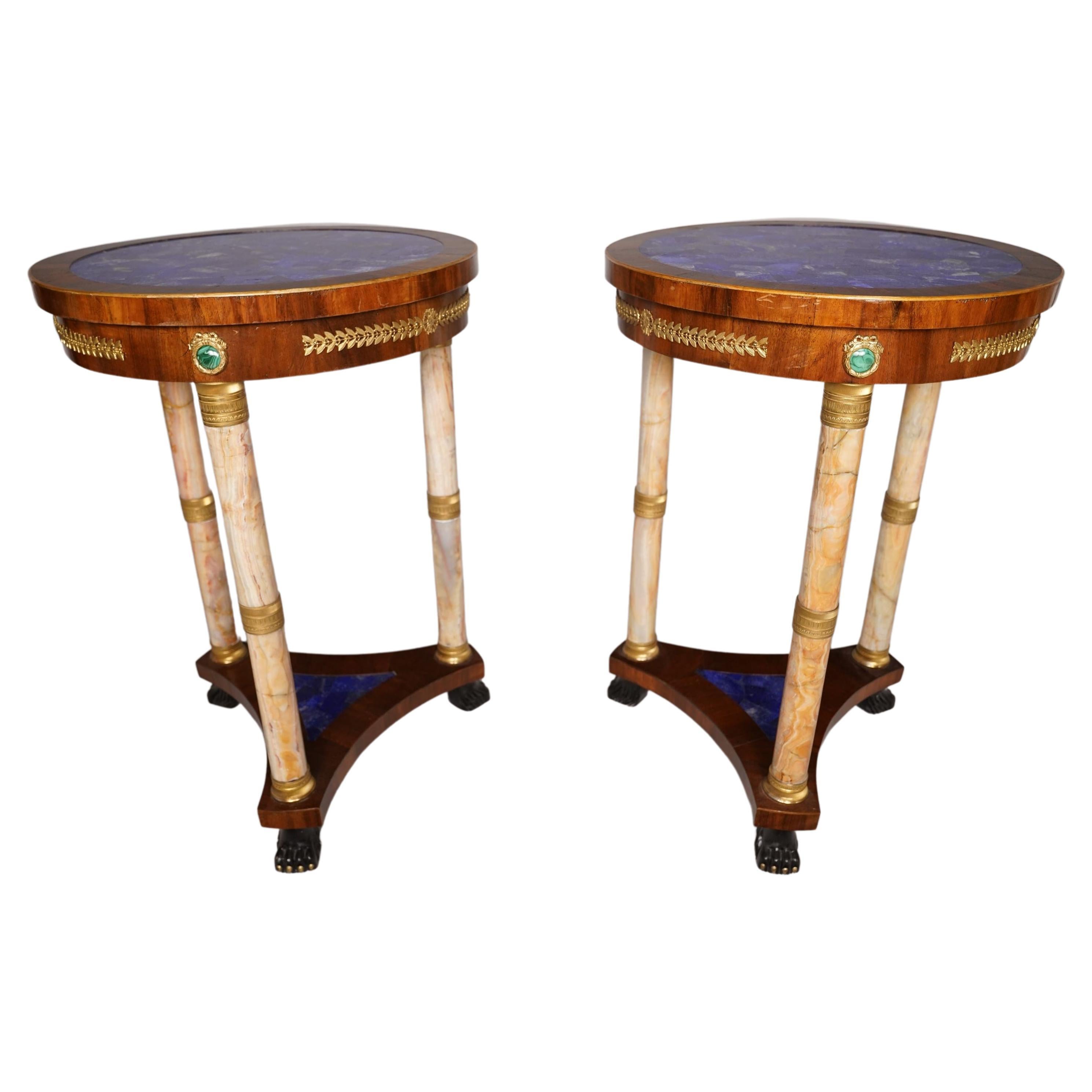 Beistelltische aus Lapislazuli im französischen Empire-Stil des frühen 20. Jahrhunderts, Paar im Angebot