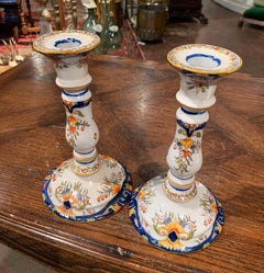 Paar französische Fayence-Kerzenhalter aus der Normandie aus dem frühen 20