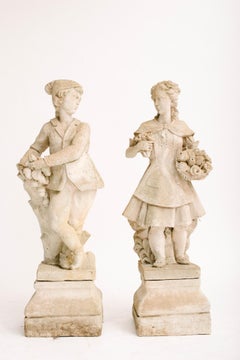 Paire de statues de jardin françaises du début du 20e siècle