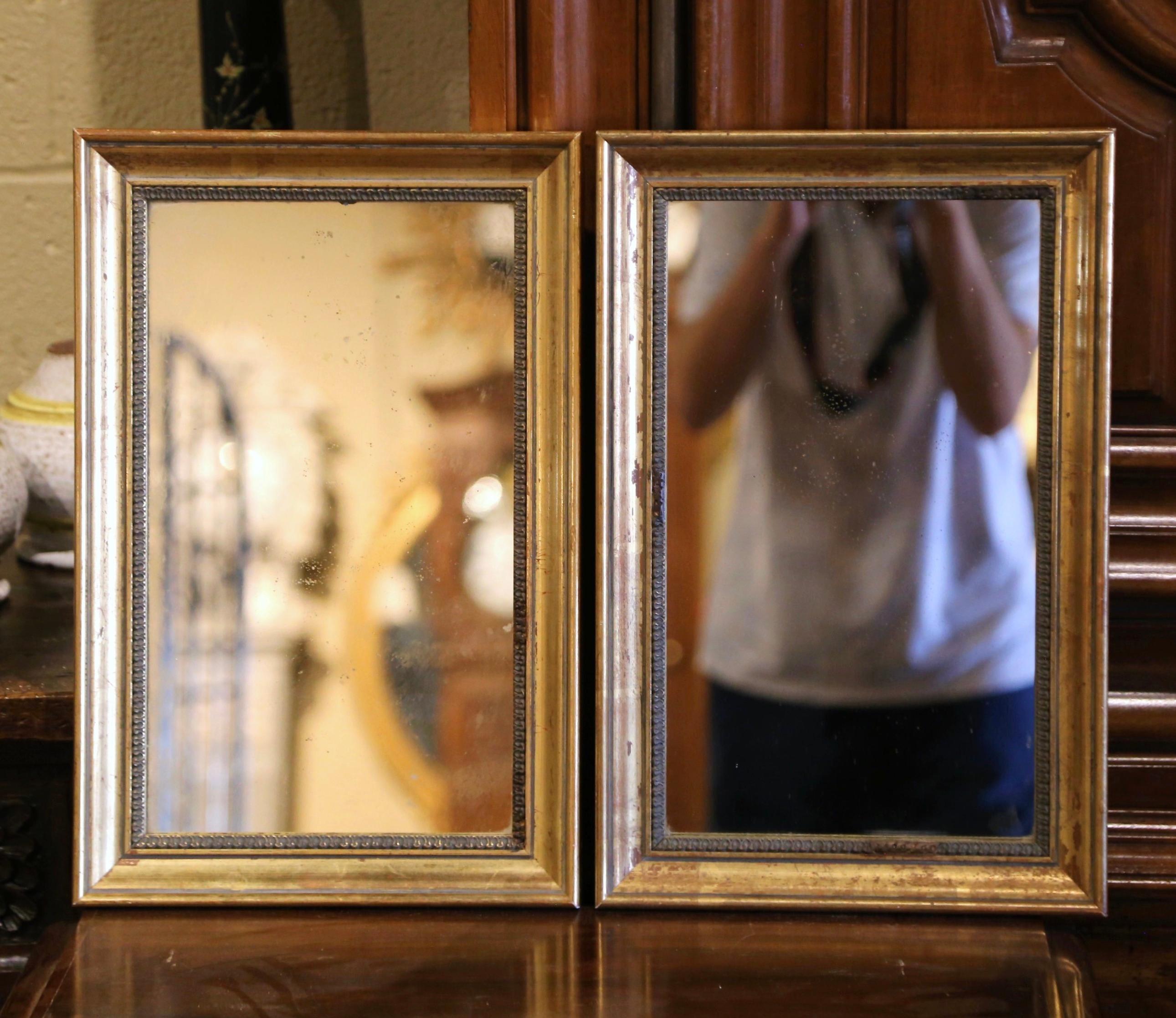 Pair of Early 20th Century French Giltwood Mirrors with Original Mercury Glass In Excellent Condition For Sale In Dallas, TX
