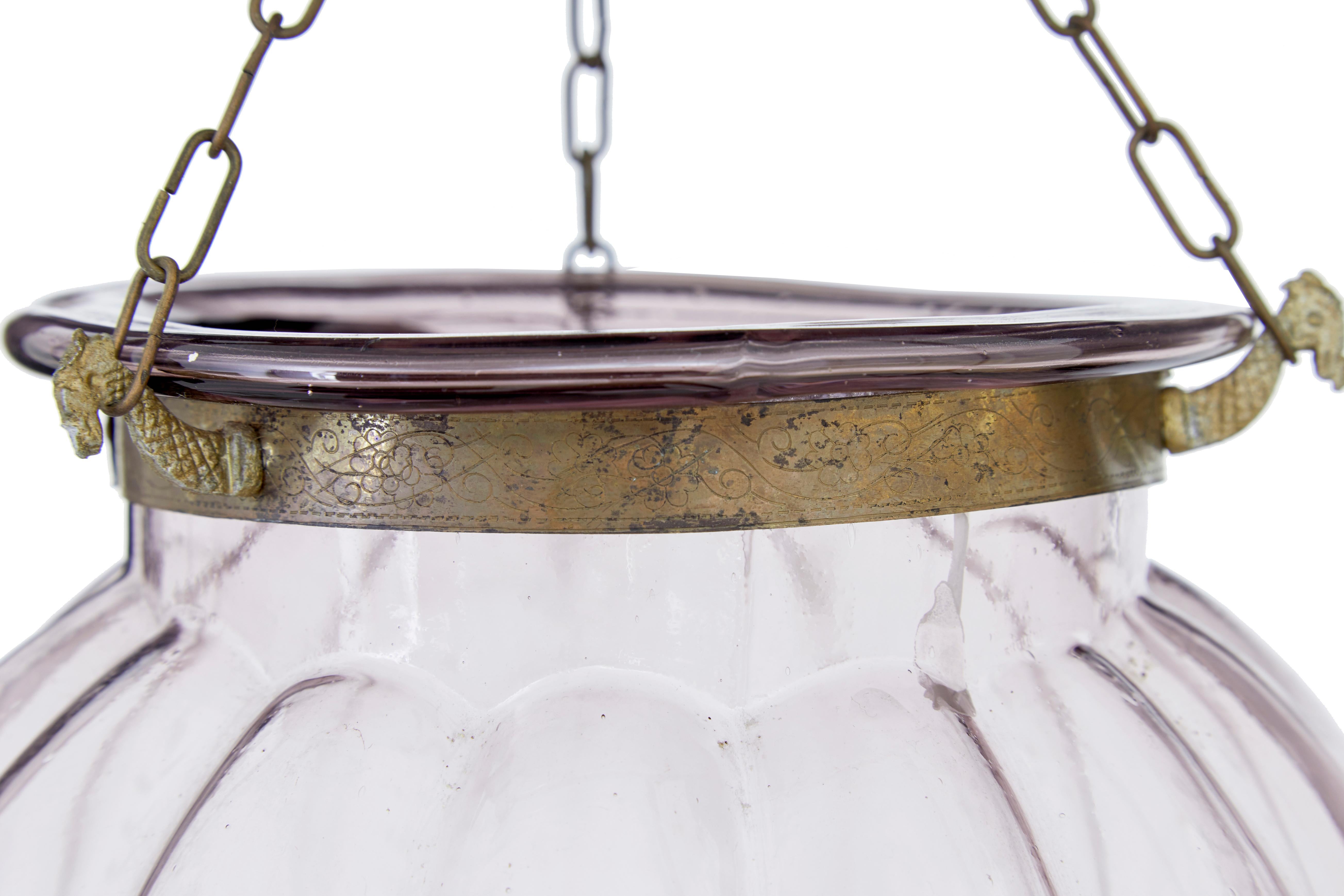 French Pair of early 20th century french glass hanging lanterns For Sale