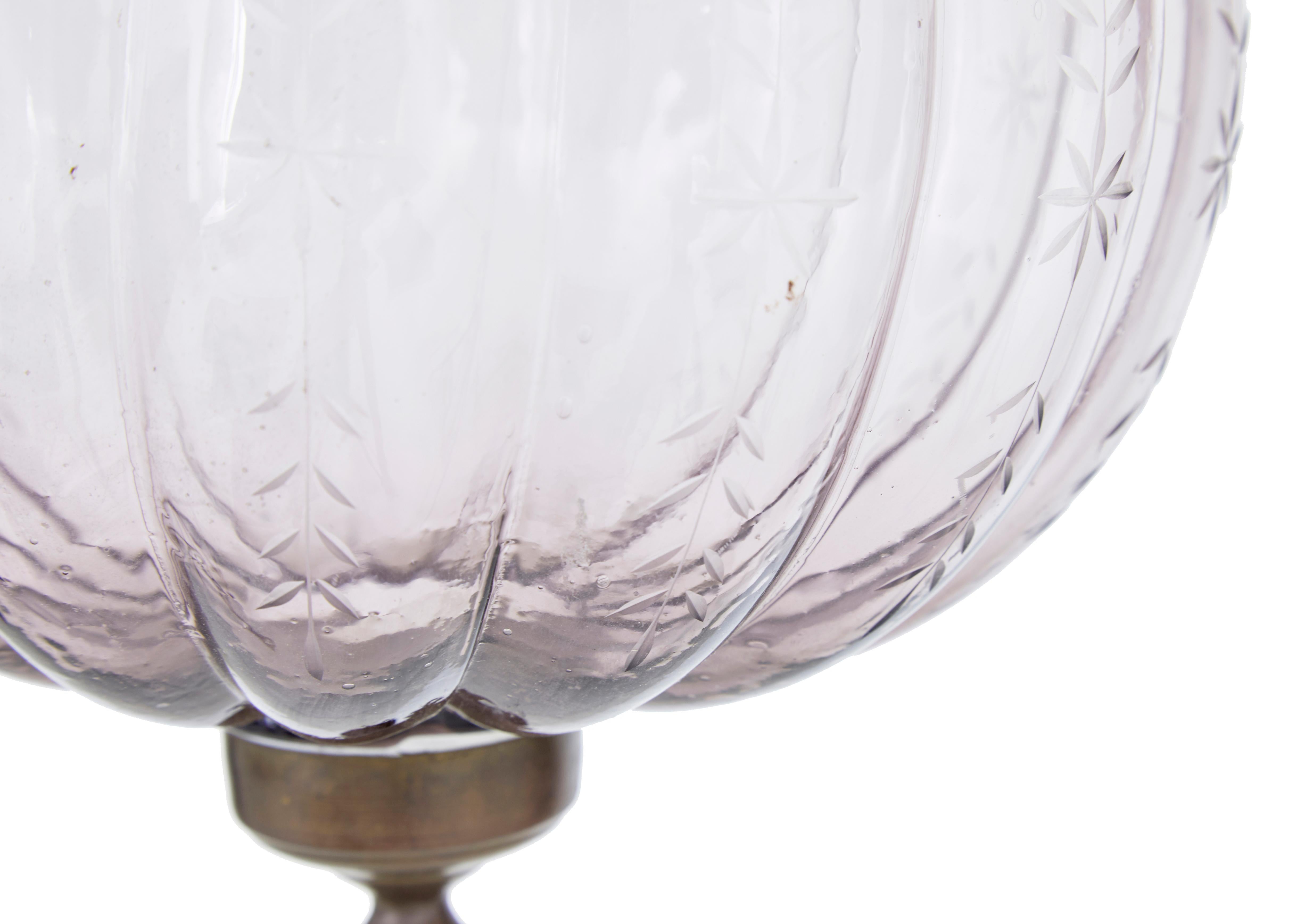 Hand-Crafted Pair of early 20th century french glass hanging lanterns For Sale