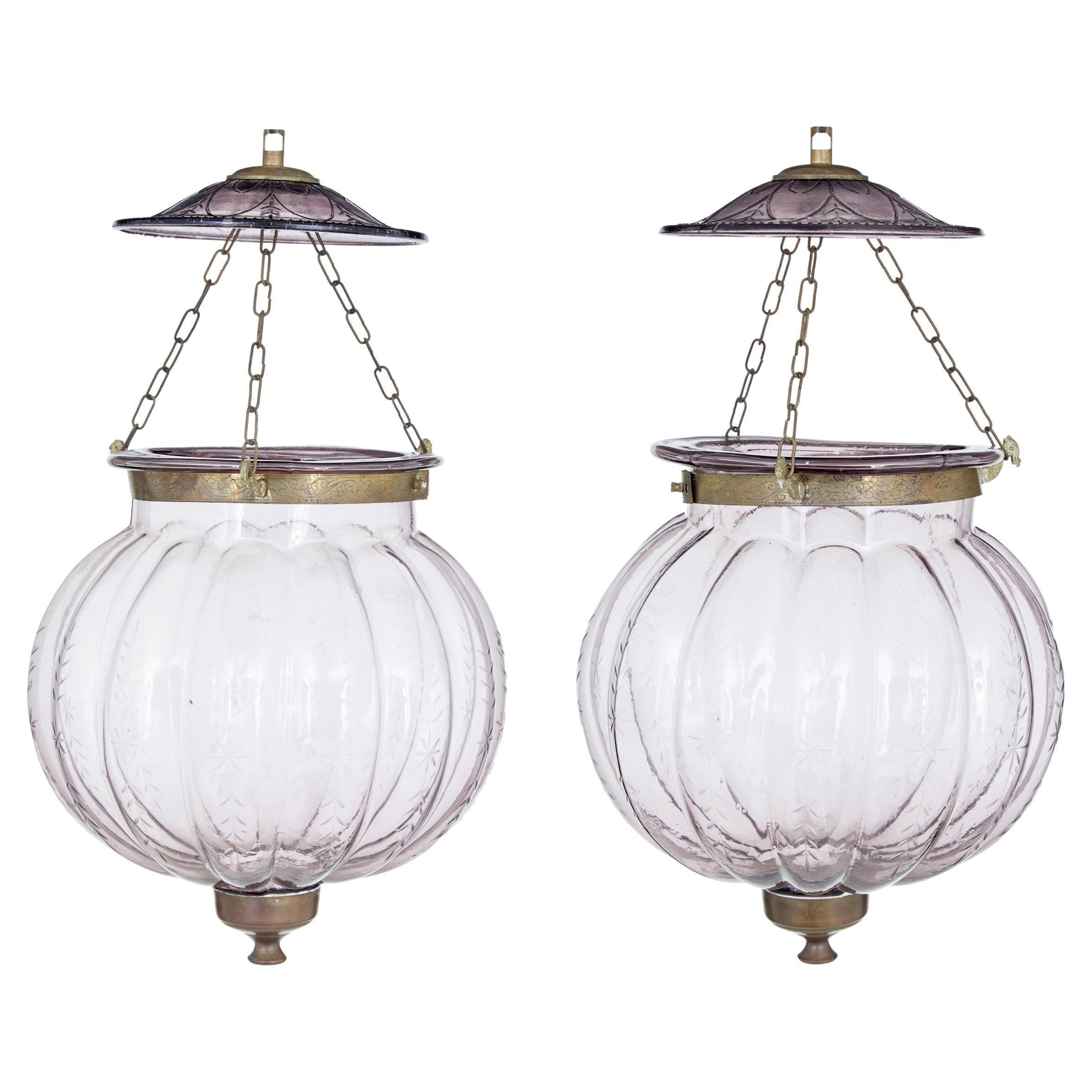 Pair of Early 20th Century French Glass Hanging Lanterns