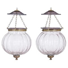 Pair of Early 20th Century French Glass Hanging Lanterns