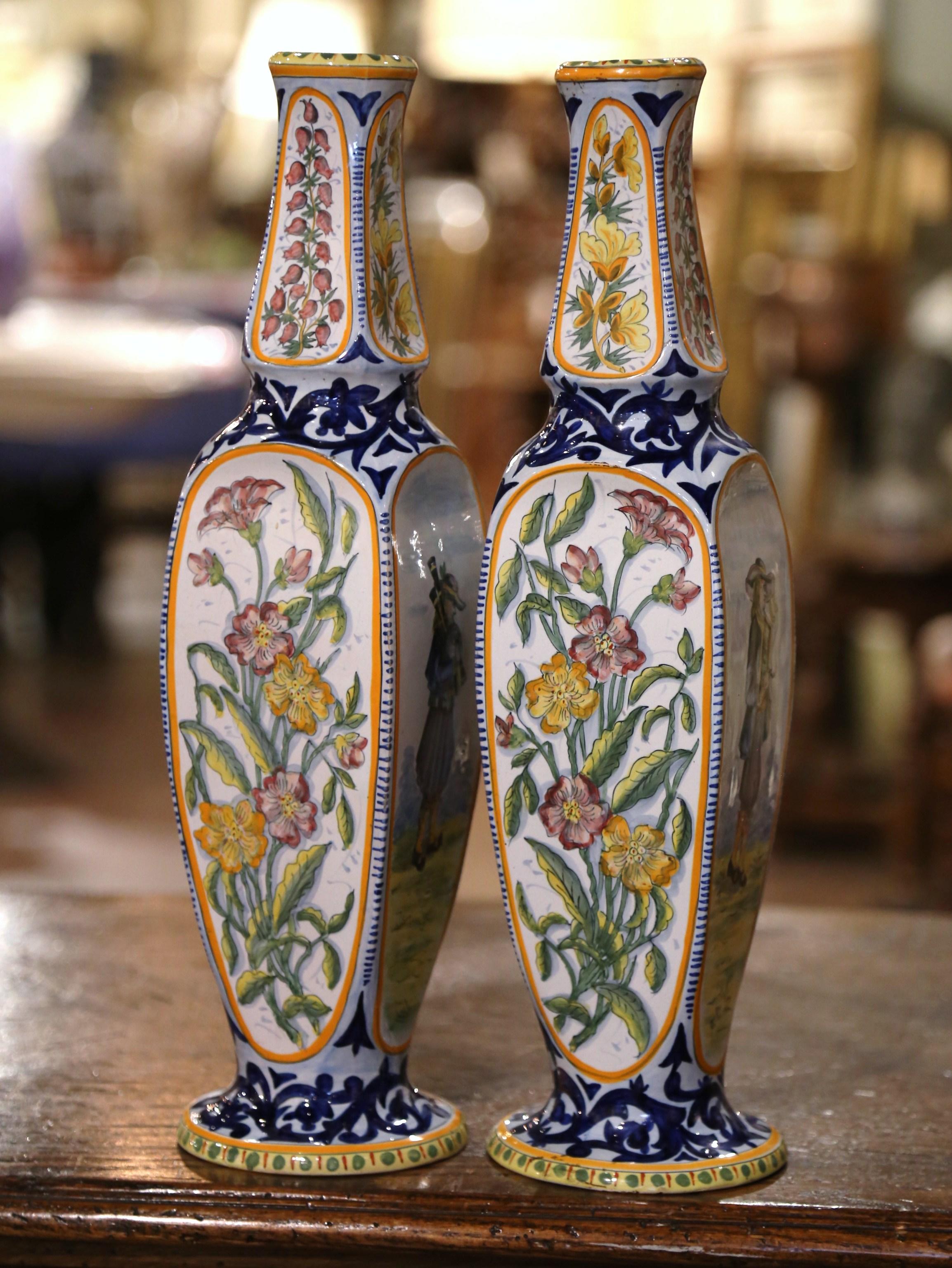 Pair of Early 20th Century French Hand Painted Faience HB Quimper Vases 1926 6