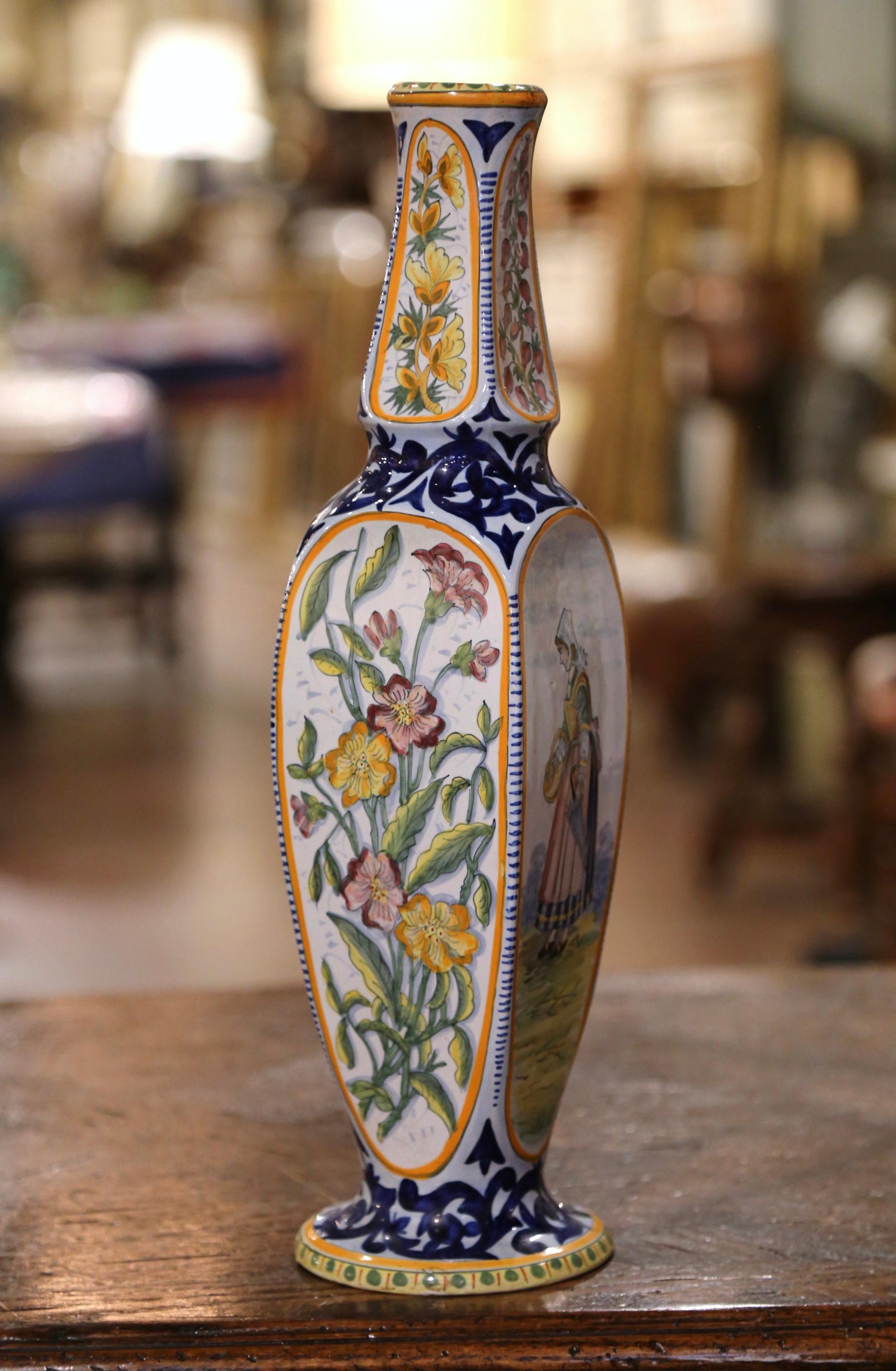 Pair of Early 20th Century French Hand Painted Faience HB Quimper Vases 1926 7