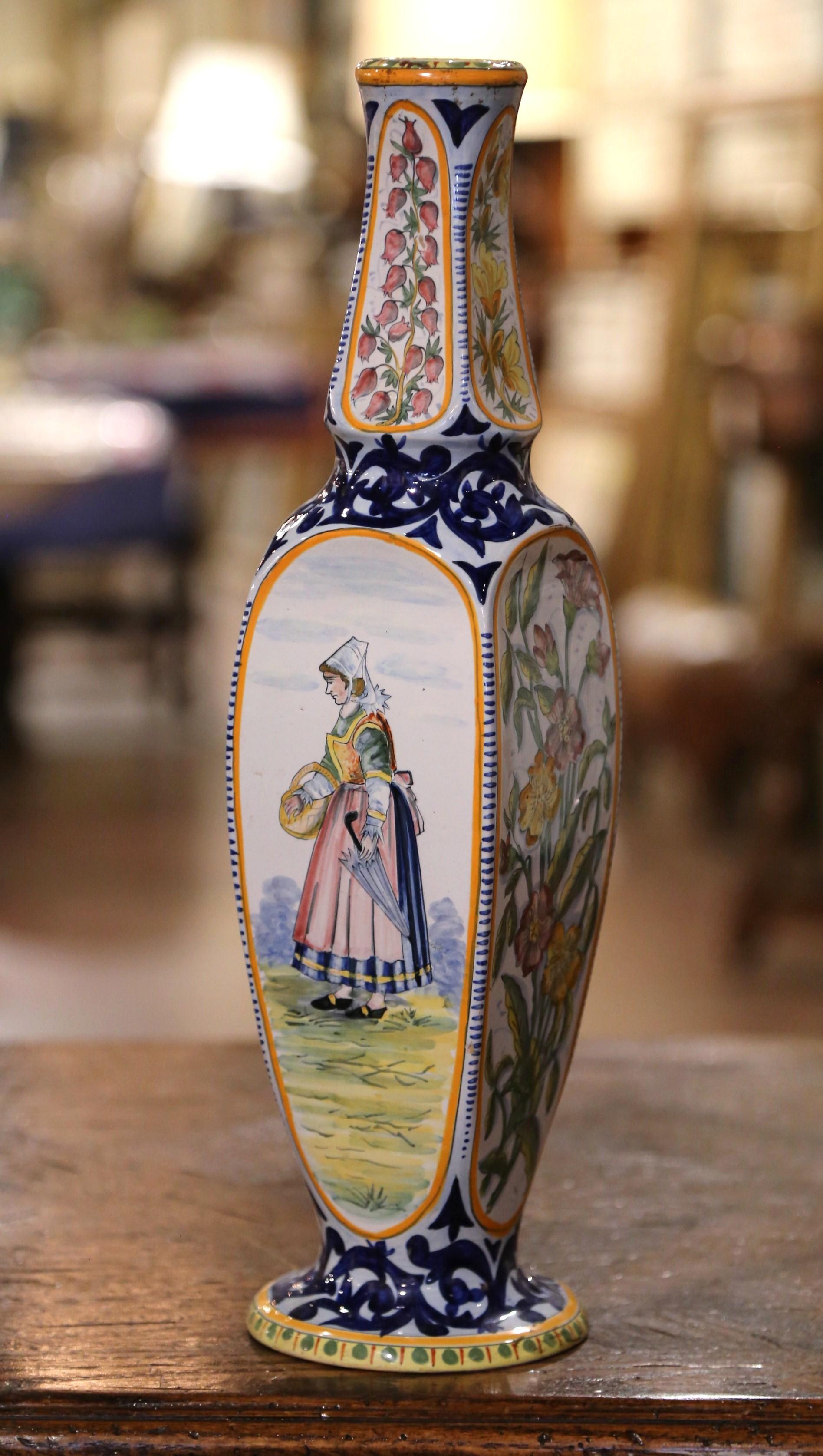 Pair of Early 20th Century French Hand Painted Faience HB Quimper Vases 1926 4