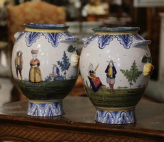Pair of Early 20th Century French Hand Painted Faience Vases Signed HB Quimper