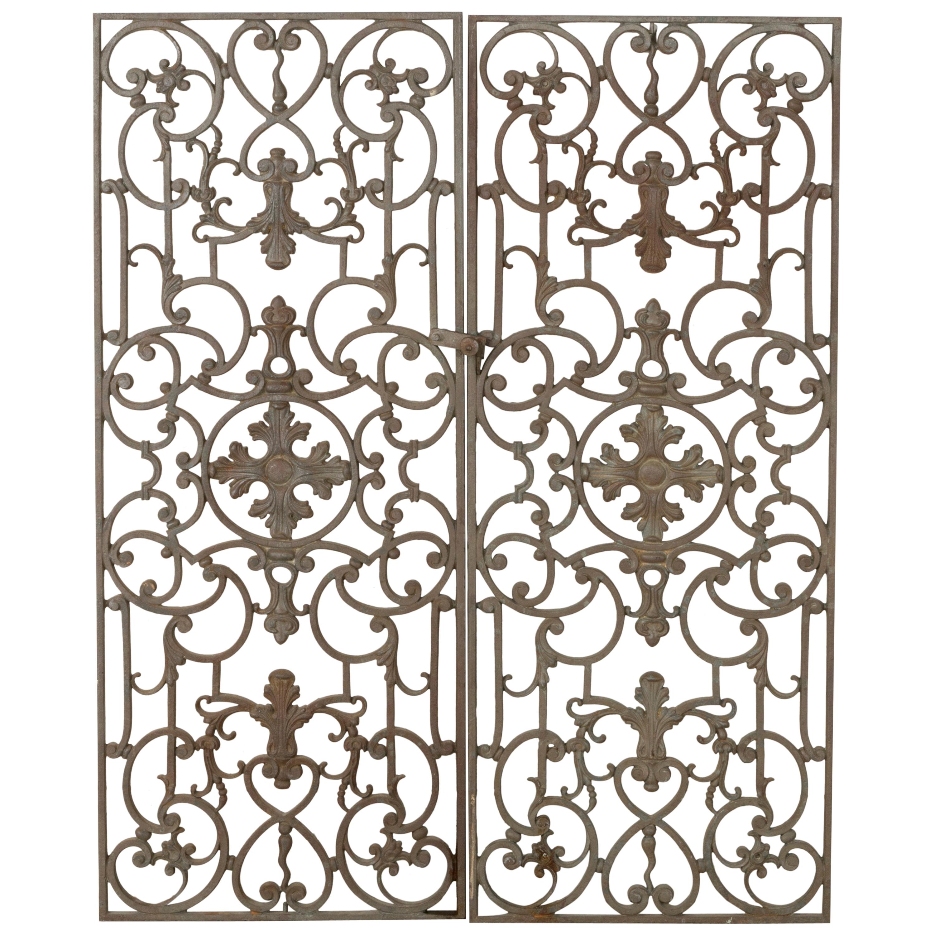 Pair of Early 20th Century French Iron Gates with Symmetrical Design