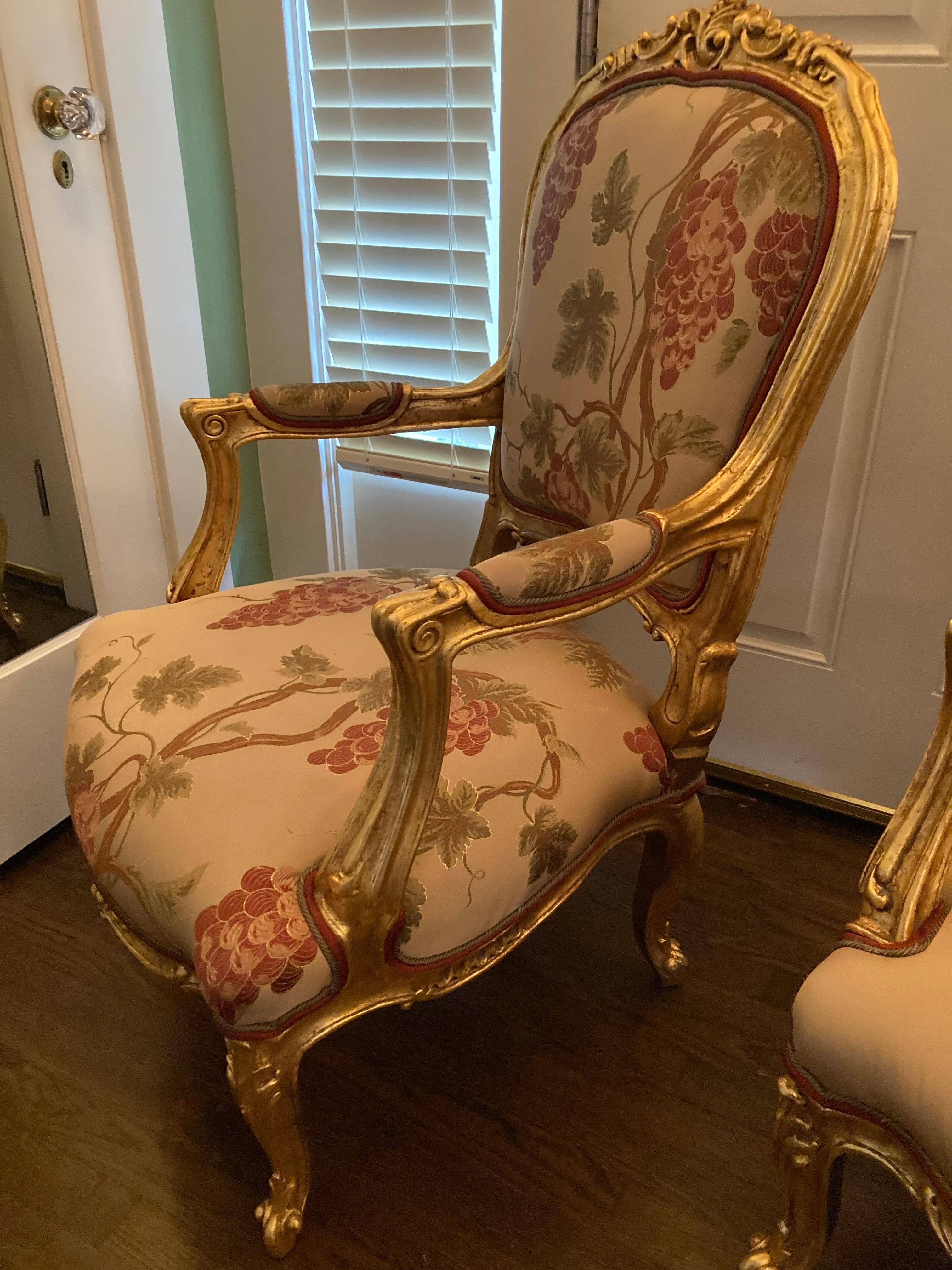 Giltwood Pair of Early 20th Century French Large Scale Chairs  For Sale