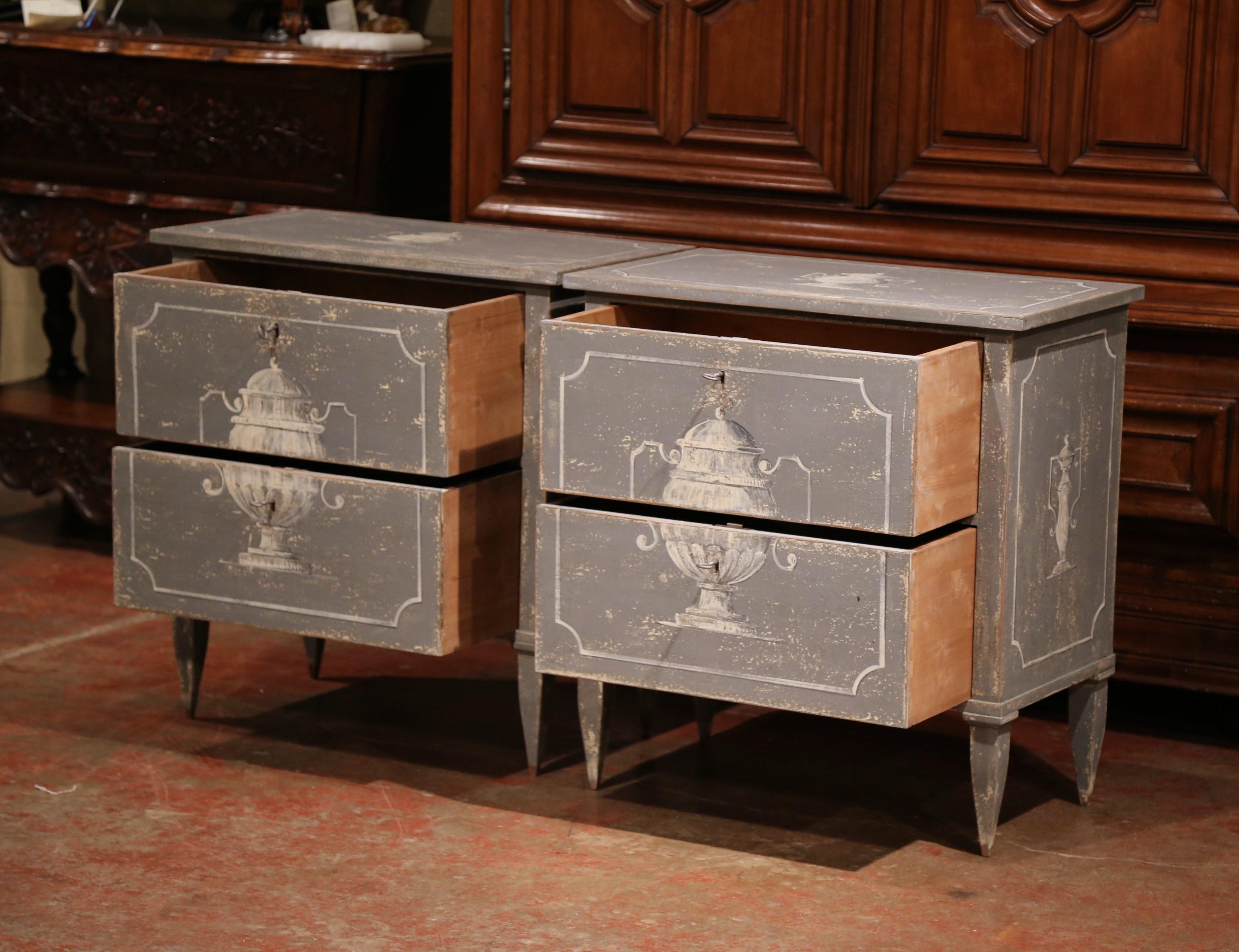 Pair of Early 20th Century French Louis Philippe Painted Nightstands or Commodes 1