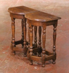 Pair of Early 20th Century French Louis XIII Oak Bow-Front Side Tables