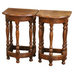 Pair of Early 20th Century French Louis XIII Oak Bow-Front Side Tables