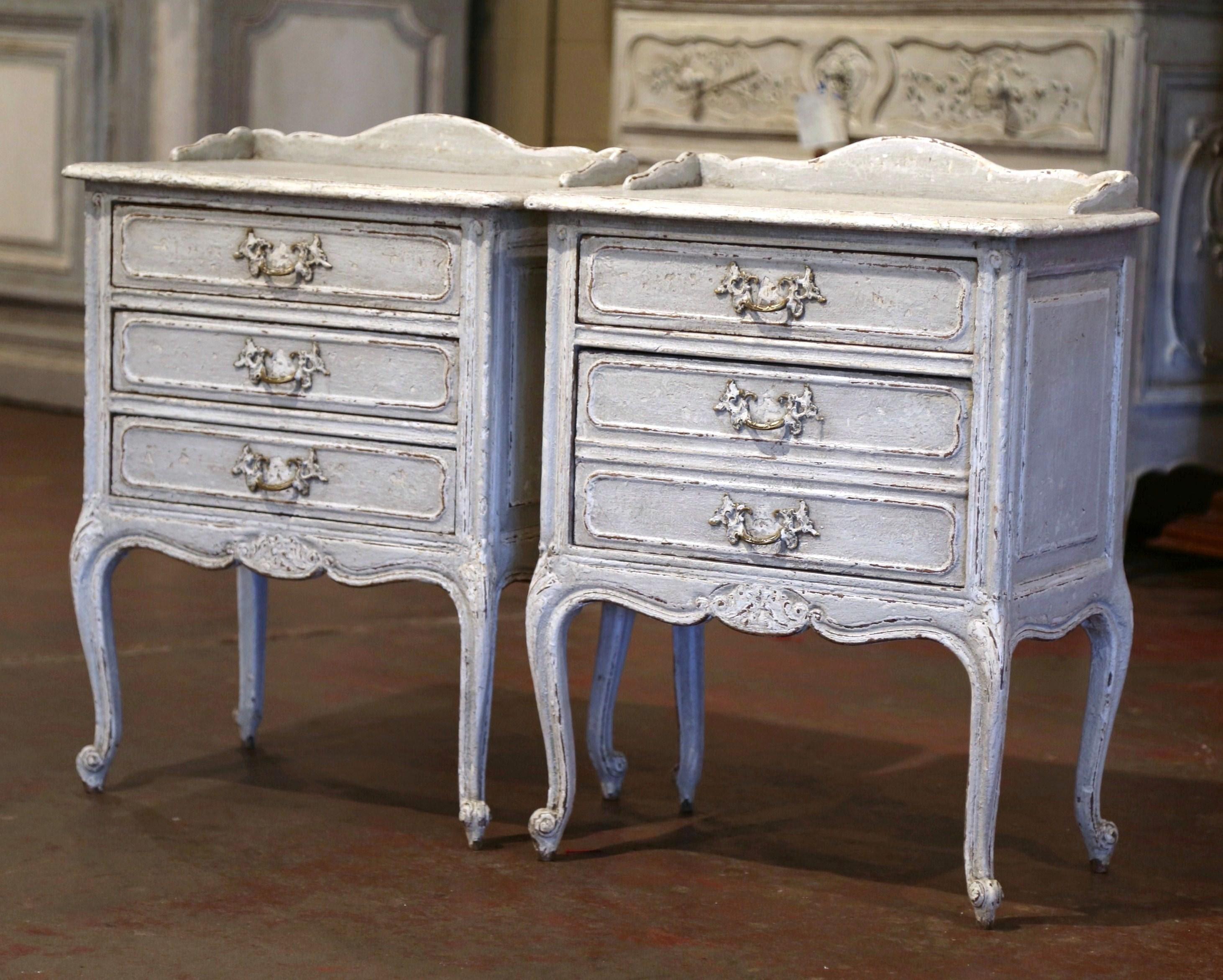 19th Century Pair of Early 20th Century French Louis XV Carved Painted Bedside Tables