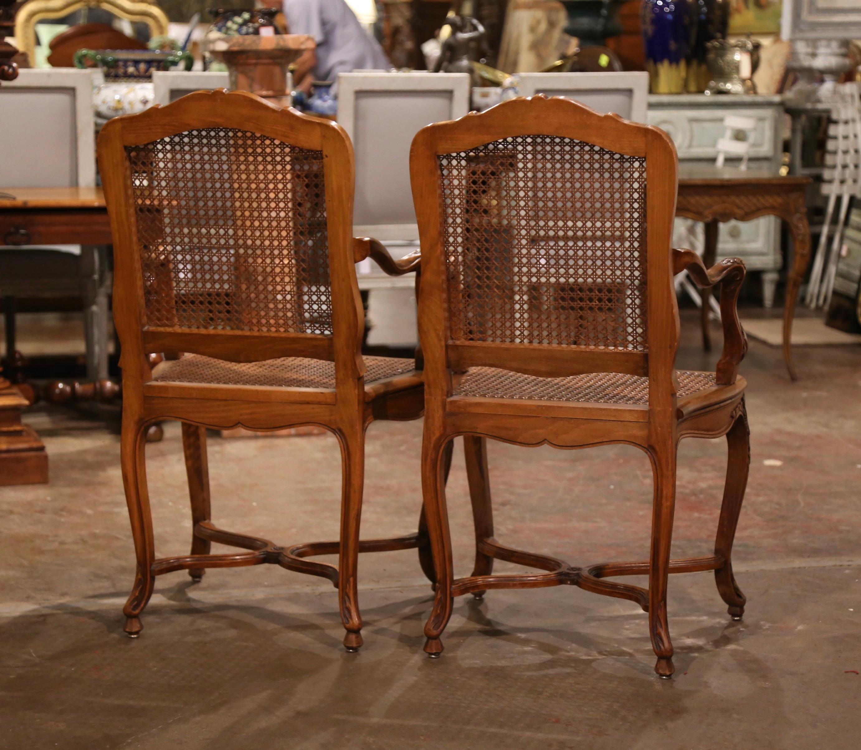 Pair of Early 20th Century French Louis XV Carved Walnut and Cane Armchairs 9