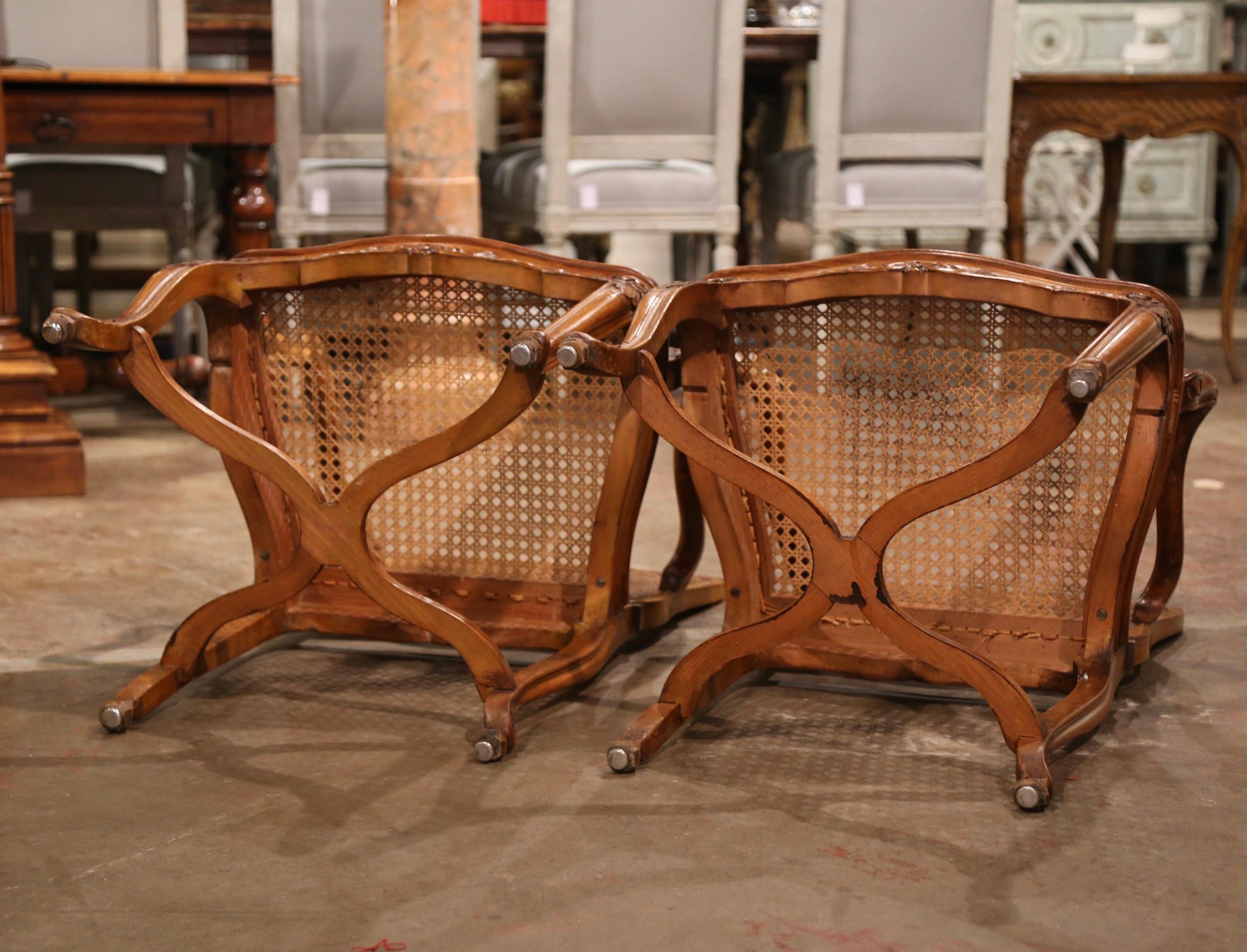 Pair of Early 20th Century French Louis XV Carved Walnut and Cane Armchairs 10
